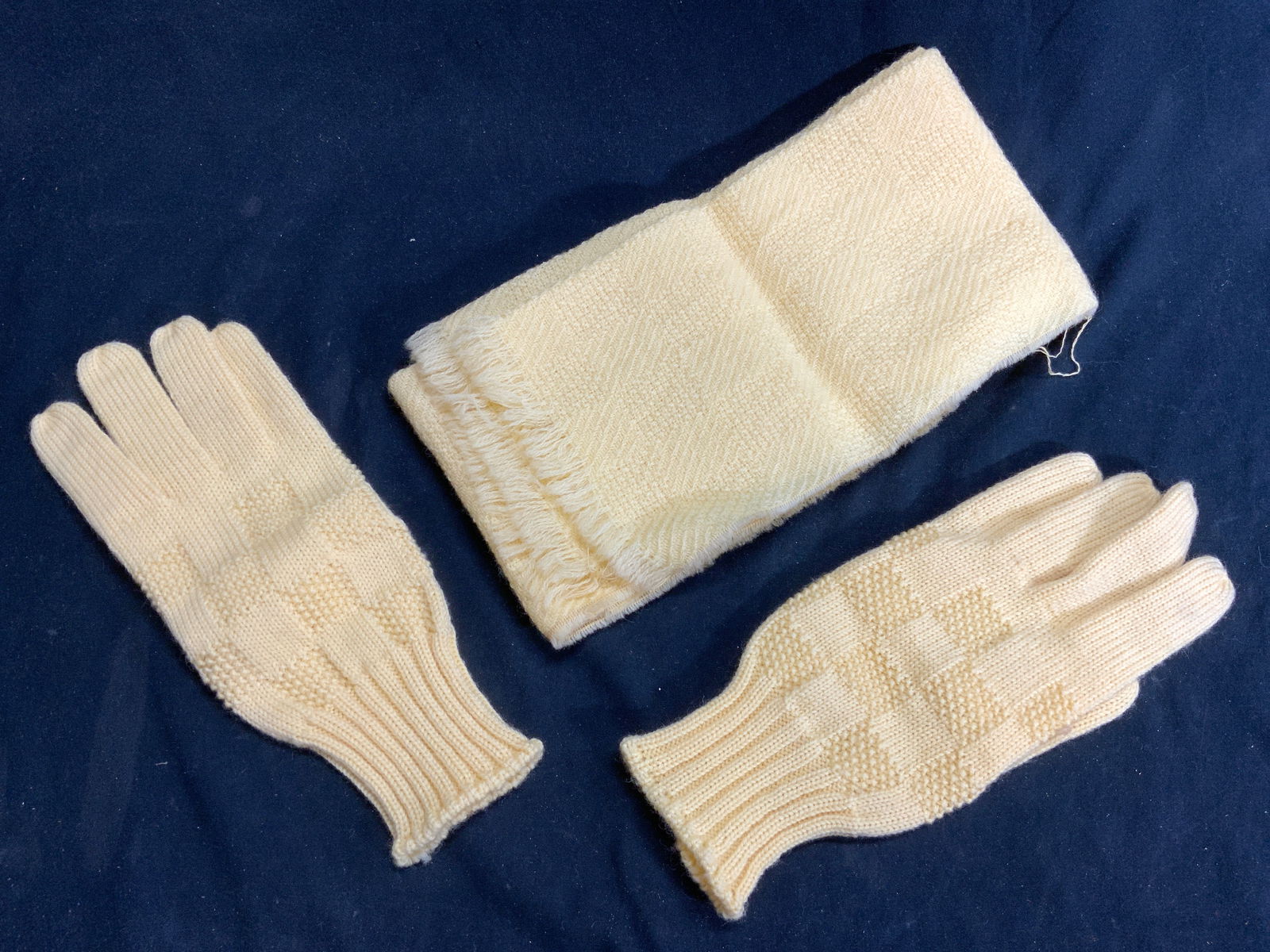 Set 3 Woven Knit Cotton Gloves & Scarf Yellow (1 of 6)