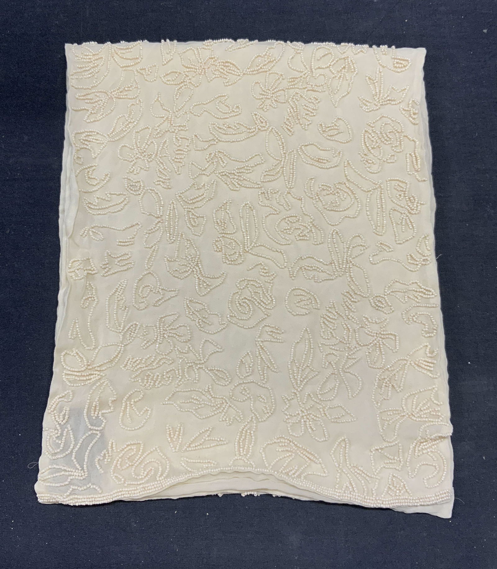 Donna Karan White Beaded Silk Scarf (1 of 6)