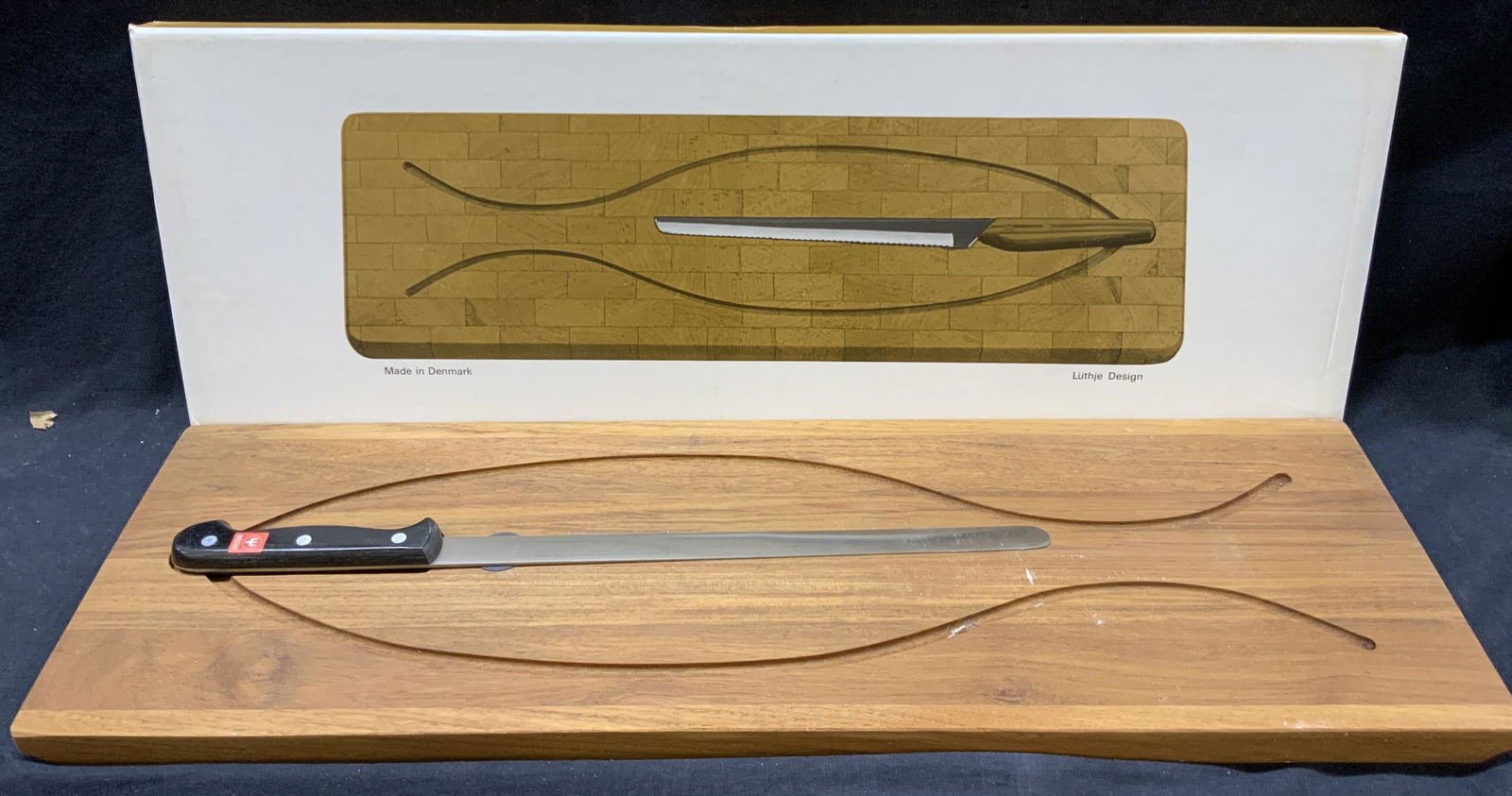 Dreizack Wooden Fish Platter W Knife, Denmark (1 of 8)