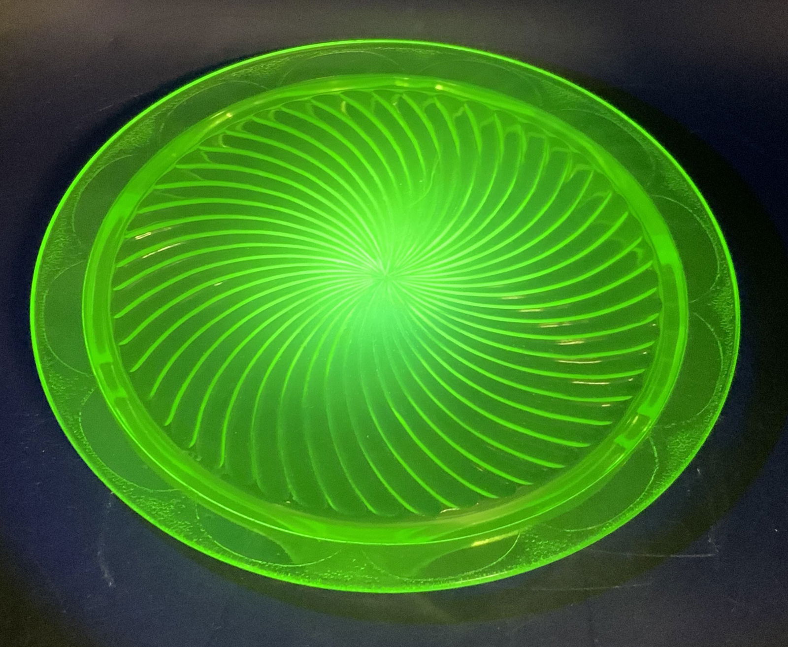 Vintage Uranium Glass Green Ribbed Platter (1 of 6)