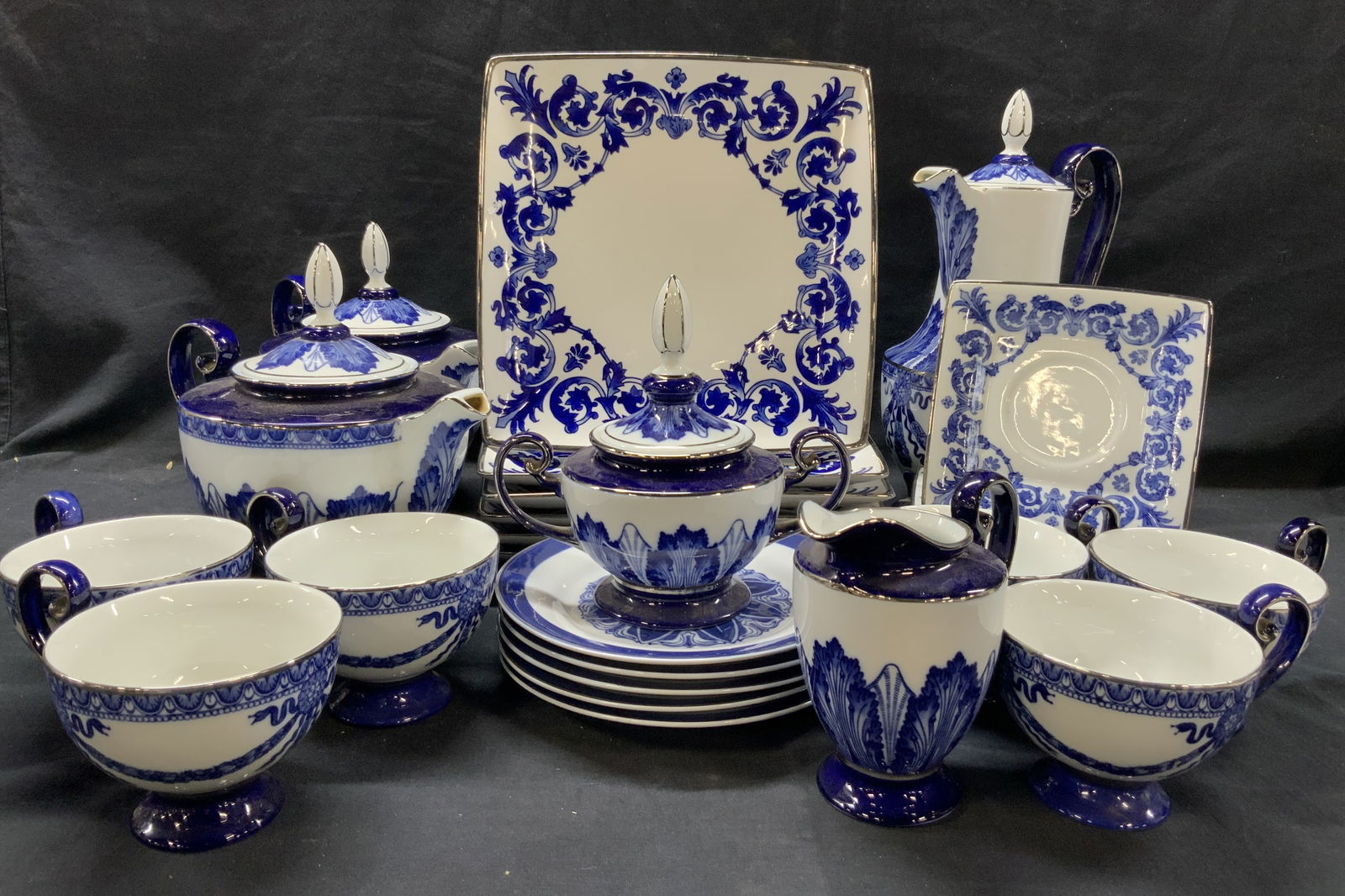 Set 28 Silver Gilt Bombay Porcelain Dishes (1 of 16)