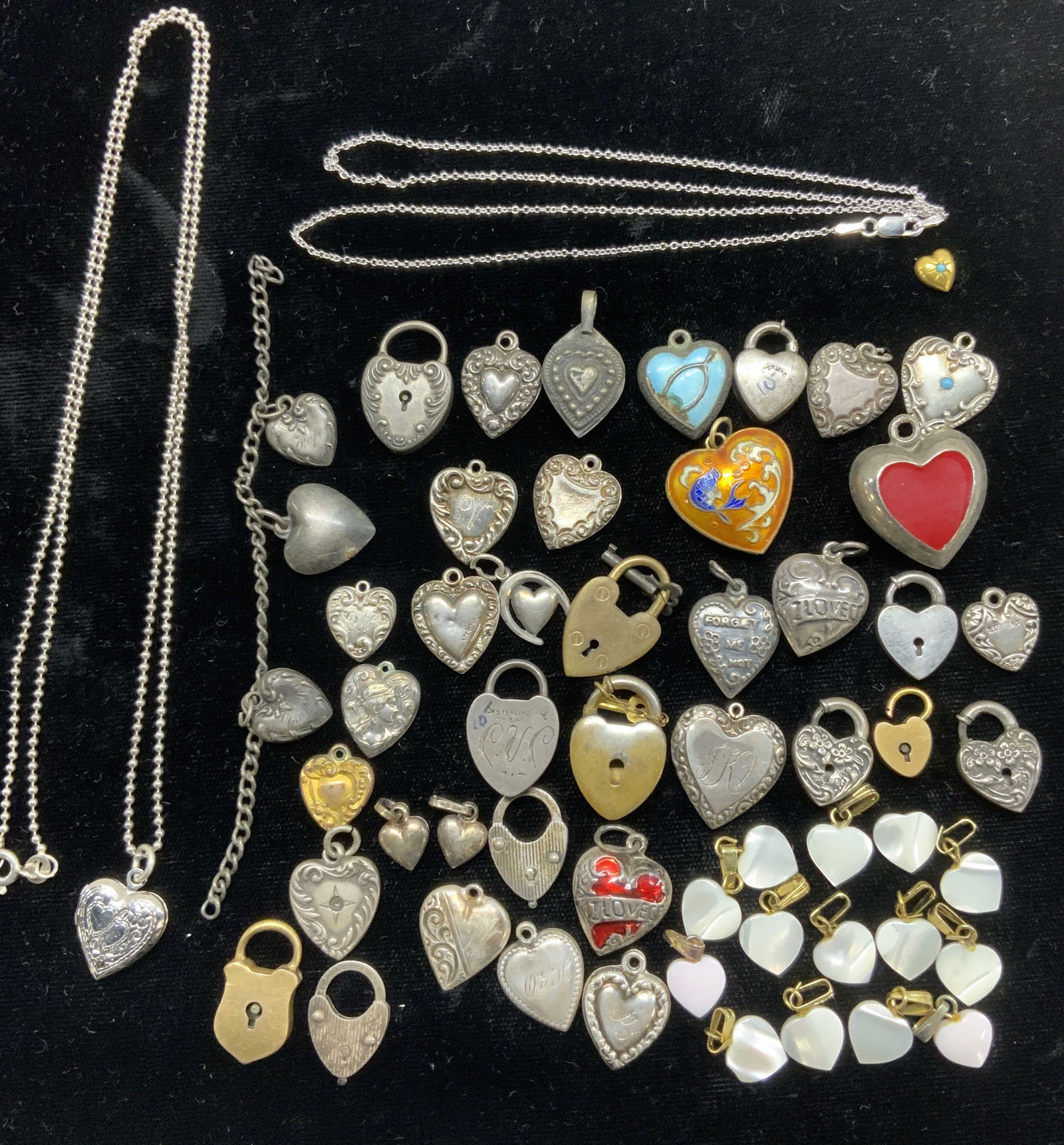 Lrg Lot Sterling Silver & MOP Heart Pendants (1 of 9)