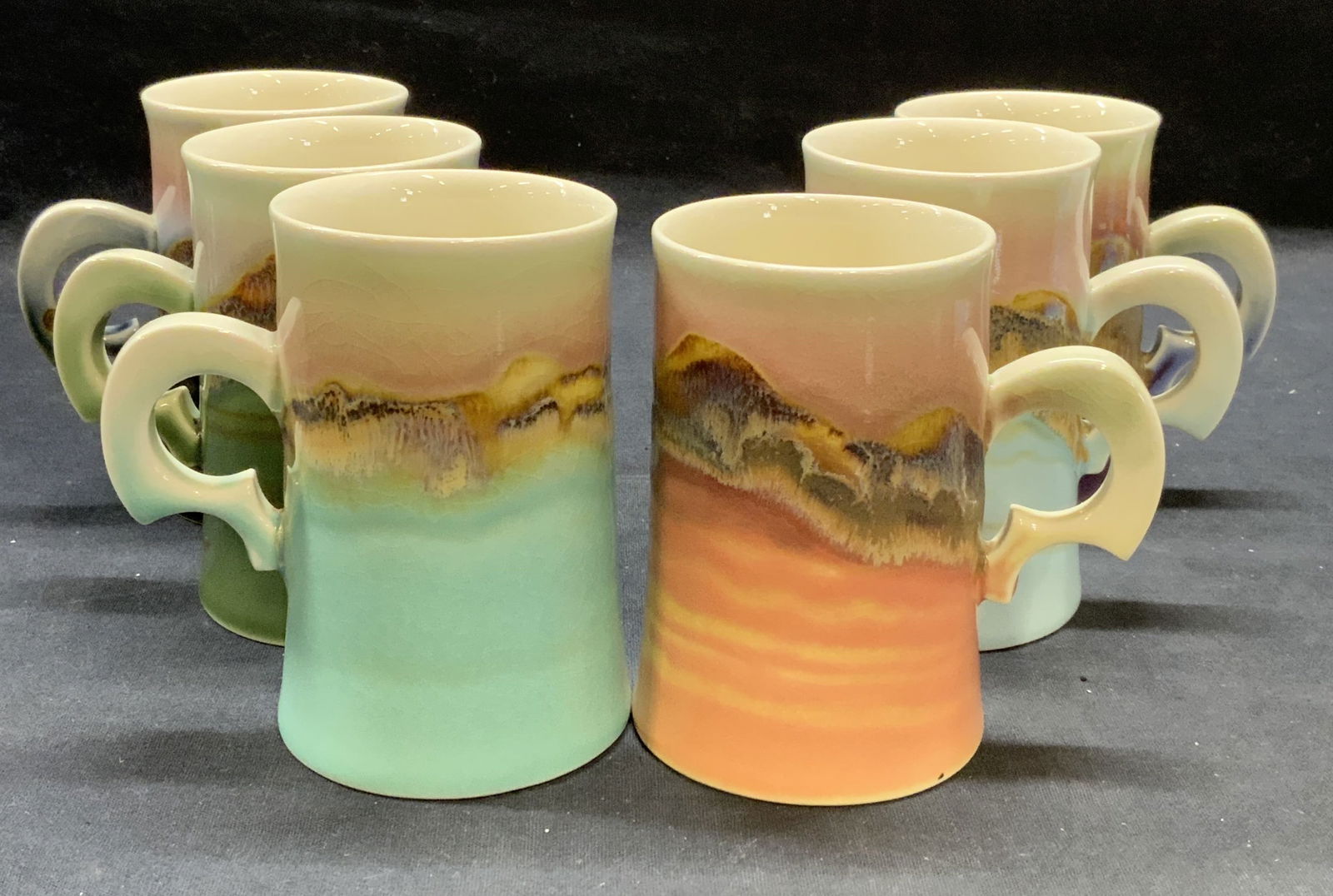 Set 6 Signed Salt Glaze Porcelain Mugs (1 of 6)