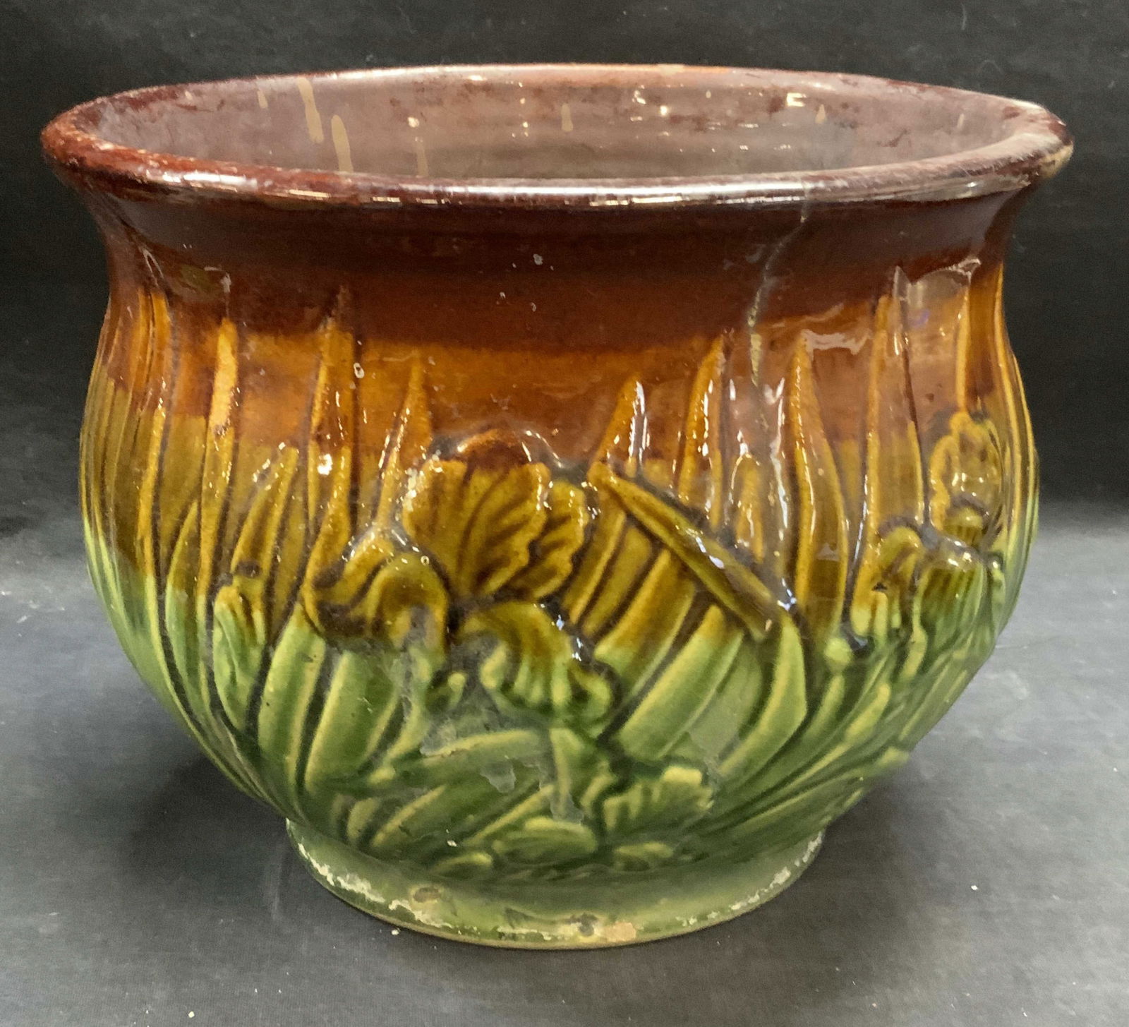 Vintage Green & Brown Ceramic Planter (1 of 7)