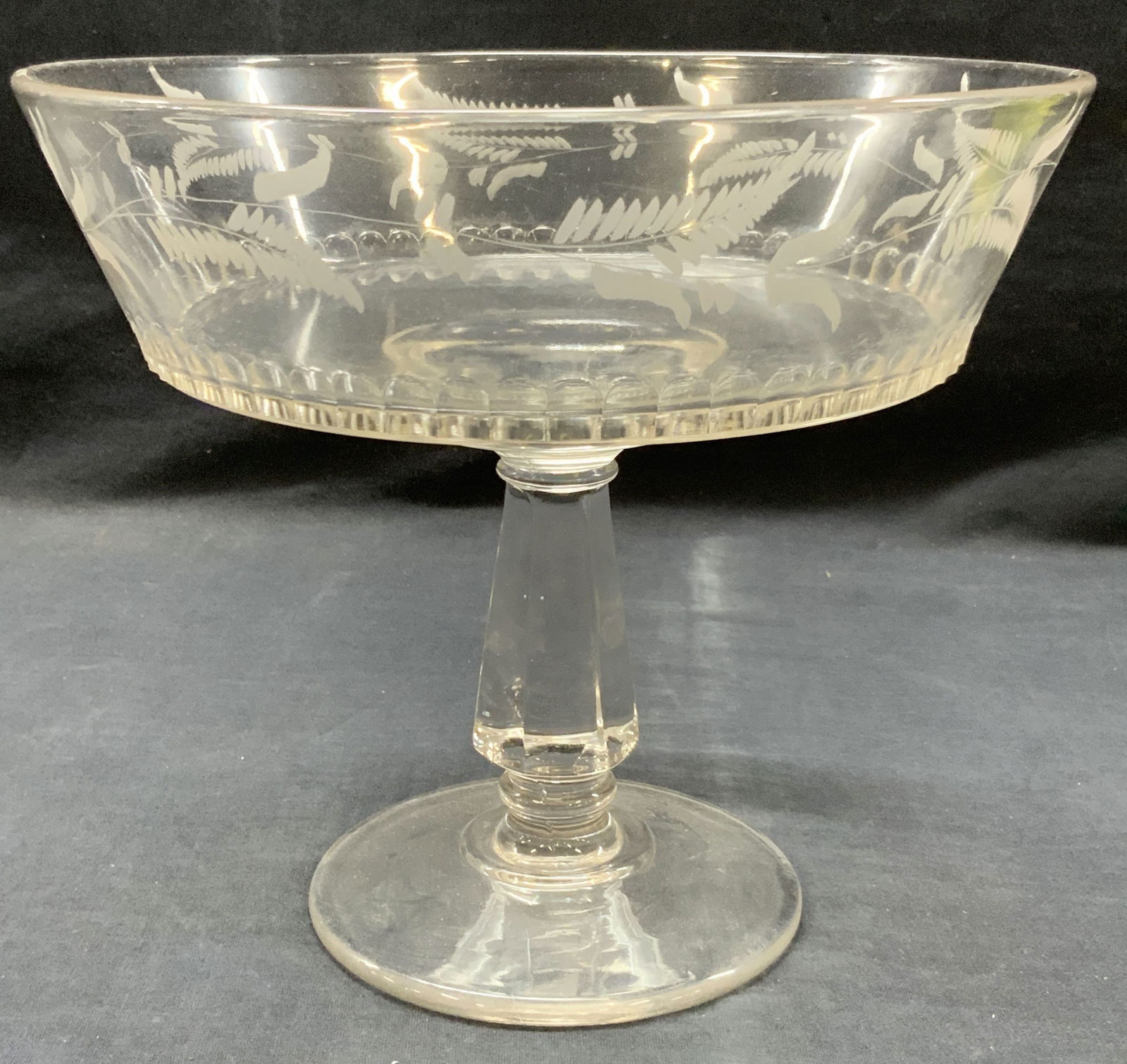 Vtg Cut & Etched Glass Footed Vessel (1 of 6)