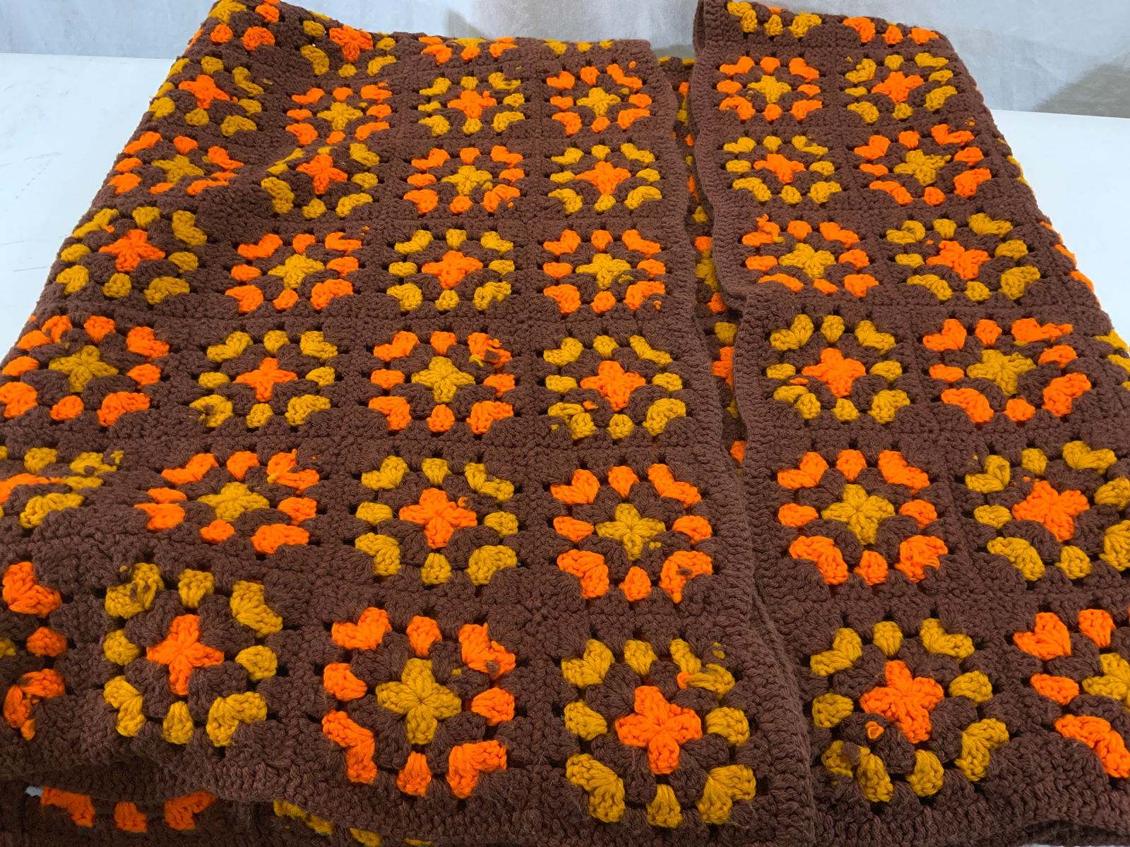 Hand Crochet Vtg Cotton Block Blanket/ Throw (1 of 6)