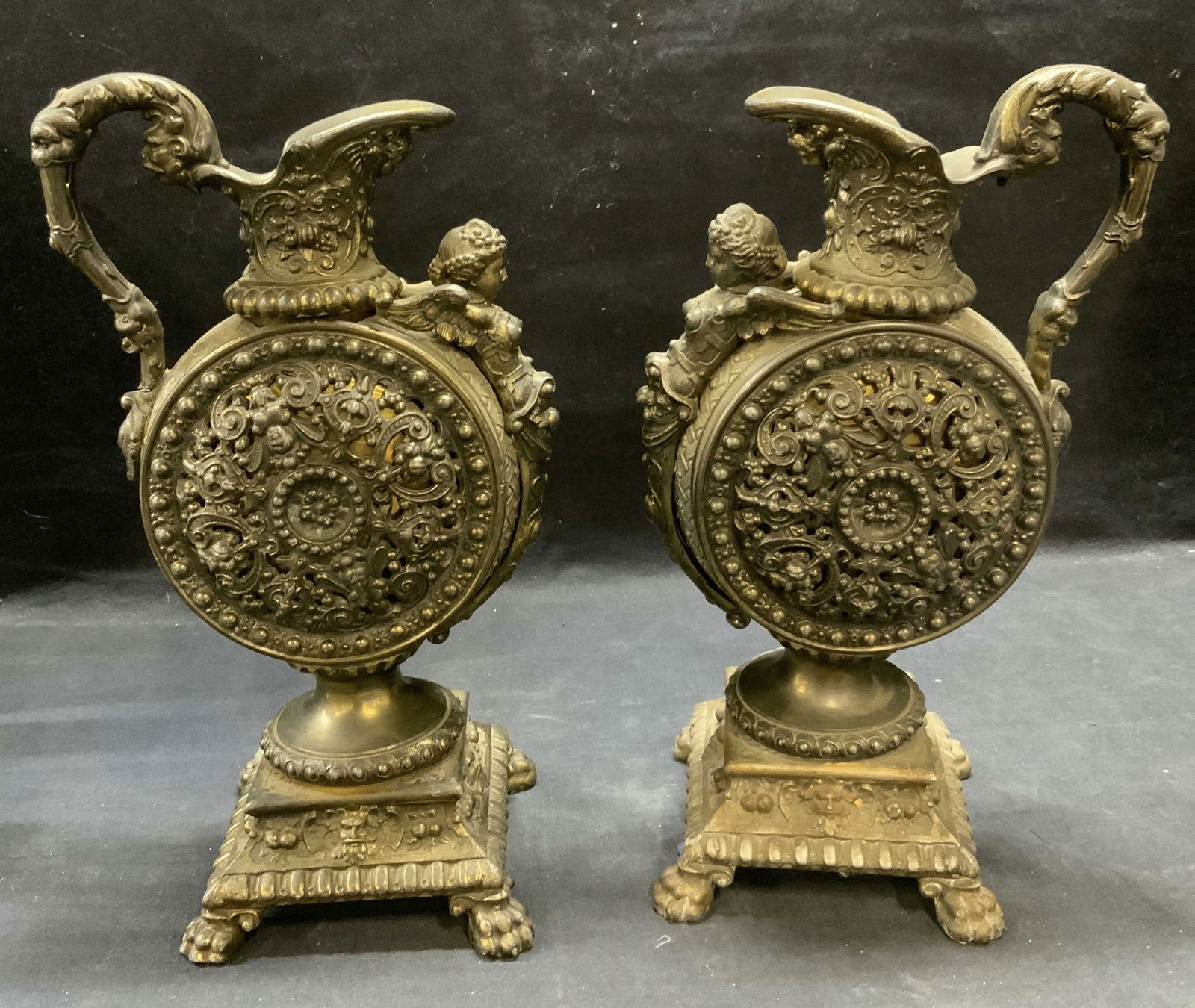 Pair Antique Ornate Cast Metal Ewers (1 of 6)