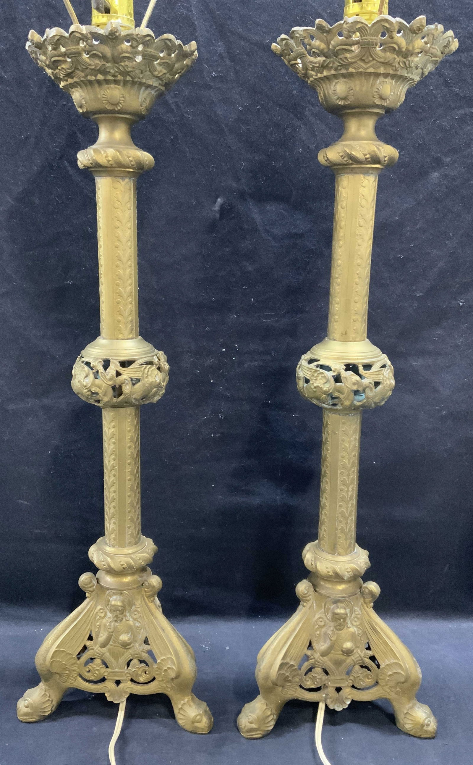 Pair Vintage Gilt Metal Asian Figural Lamps 2Ft (1 of 9)