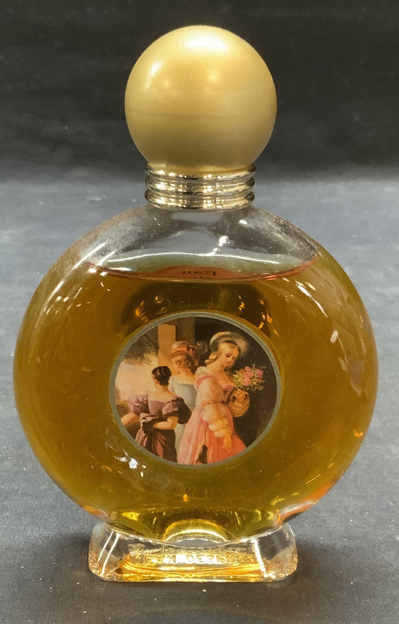 Jean Desprez Bal a Versailles Perfume: Jean Desprez Bal a Versailles eau de toilette in glass bottle. Made in France. 100ml size. As-is, partially filled. Measures approx. 3.75 x 5.5 inches. Some surface wear including scratching observed.