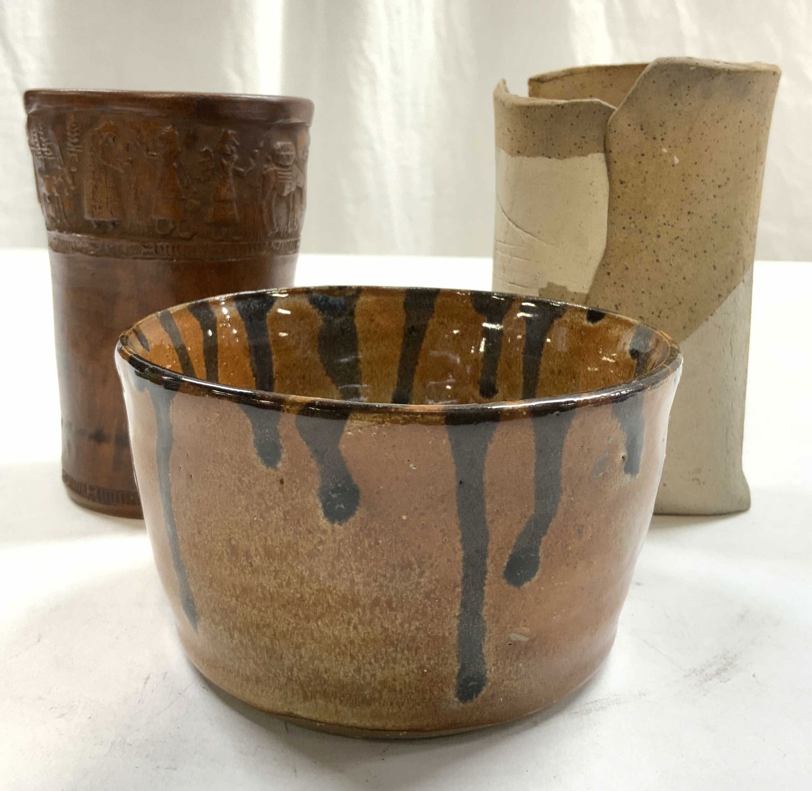 Lot 3 Vintage Hand Crafted Ceramic Vessels Greece+ (1 of 7)