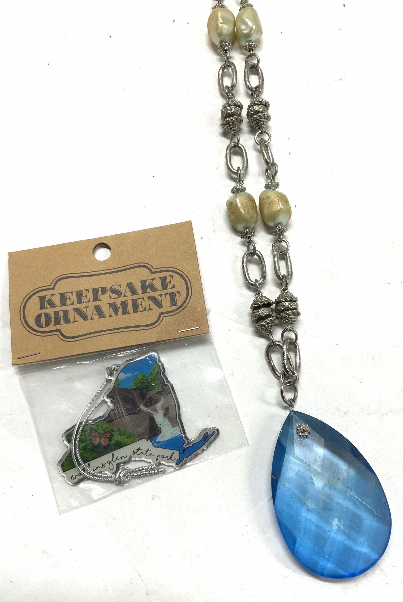 Blue Prism Pendant Necklace & NY State Pin (1 of 6)