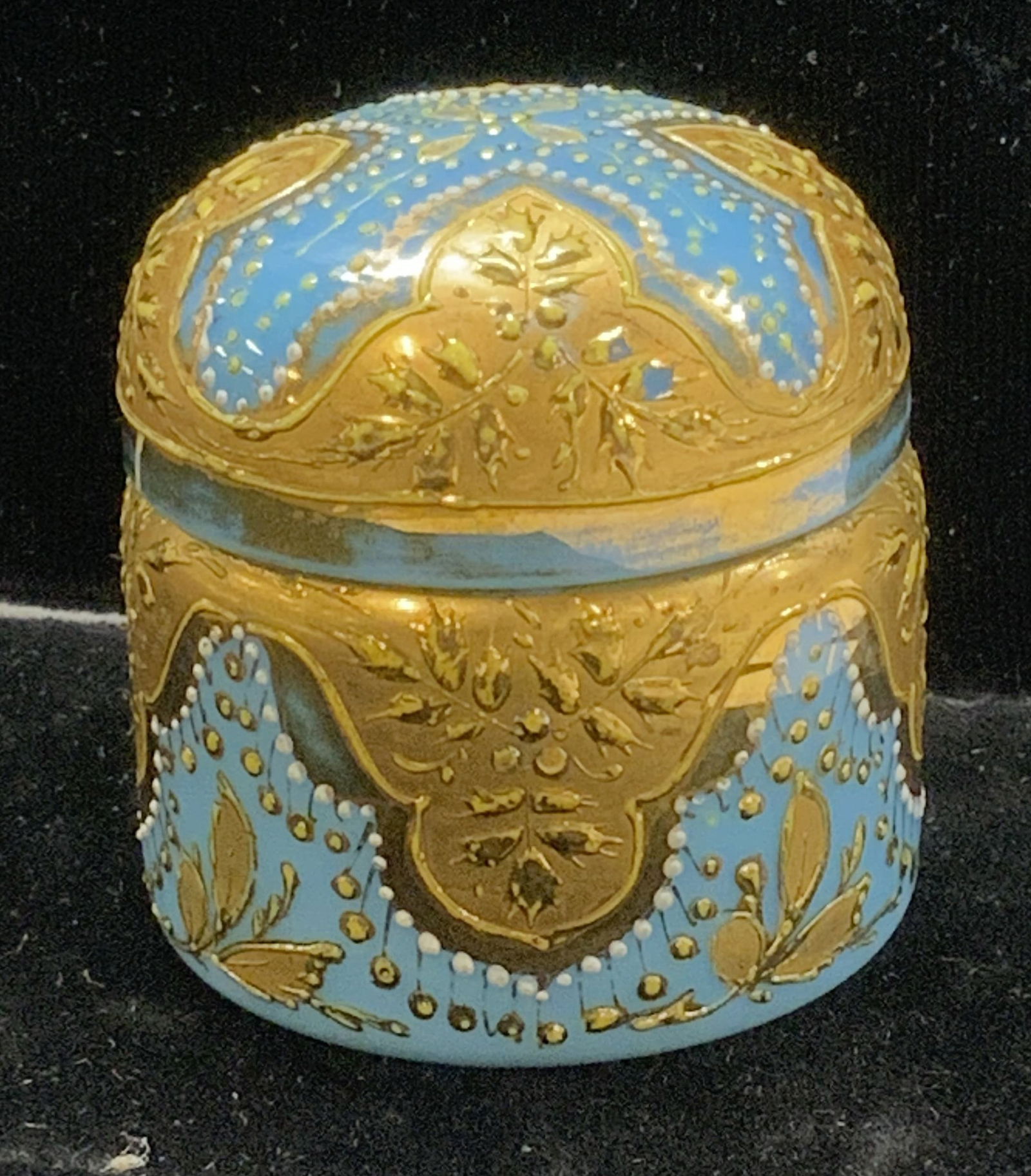 Blue Iridescent Opaline Glass Gilt Trinket Box (1 of 6)
