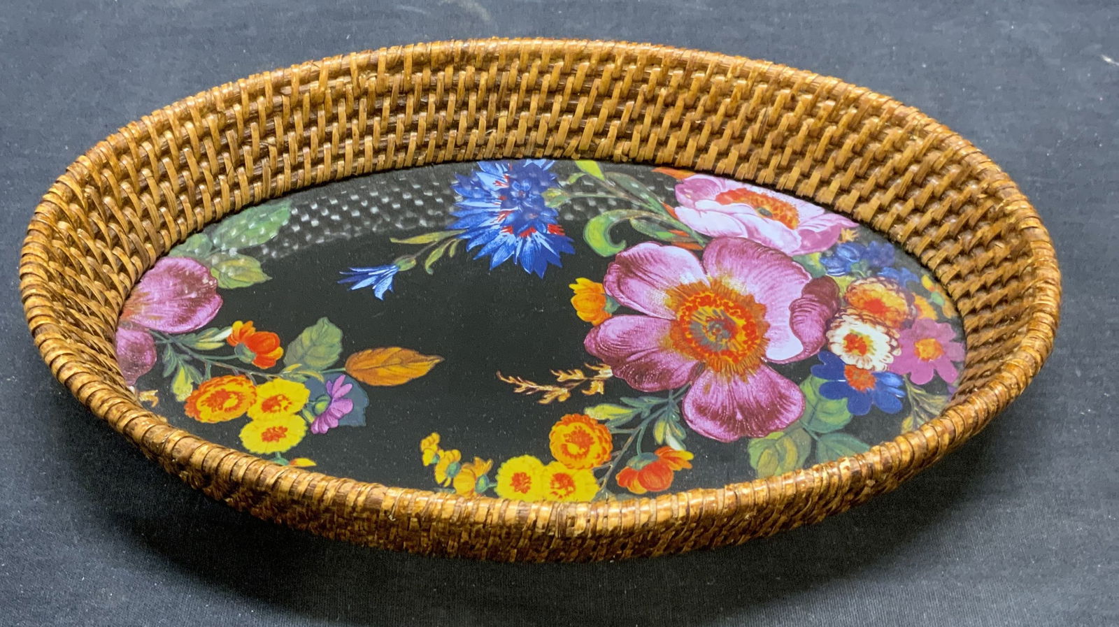 Mackenzie Childs Floral Enamel Wicker Basket (1 of 6)