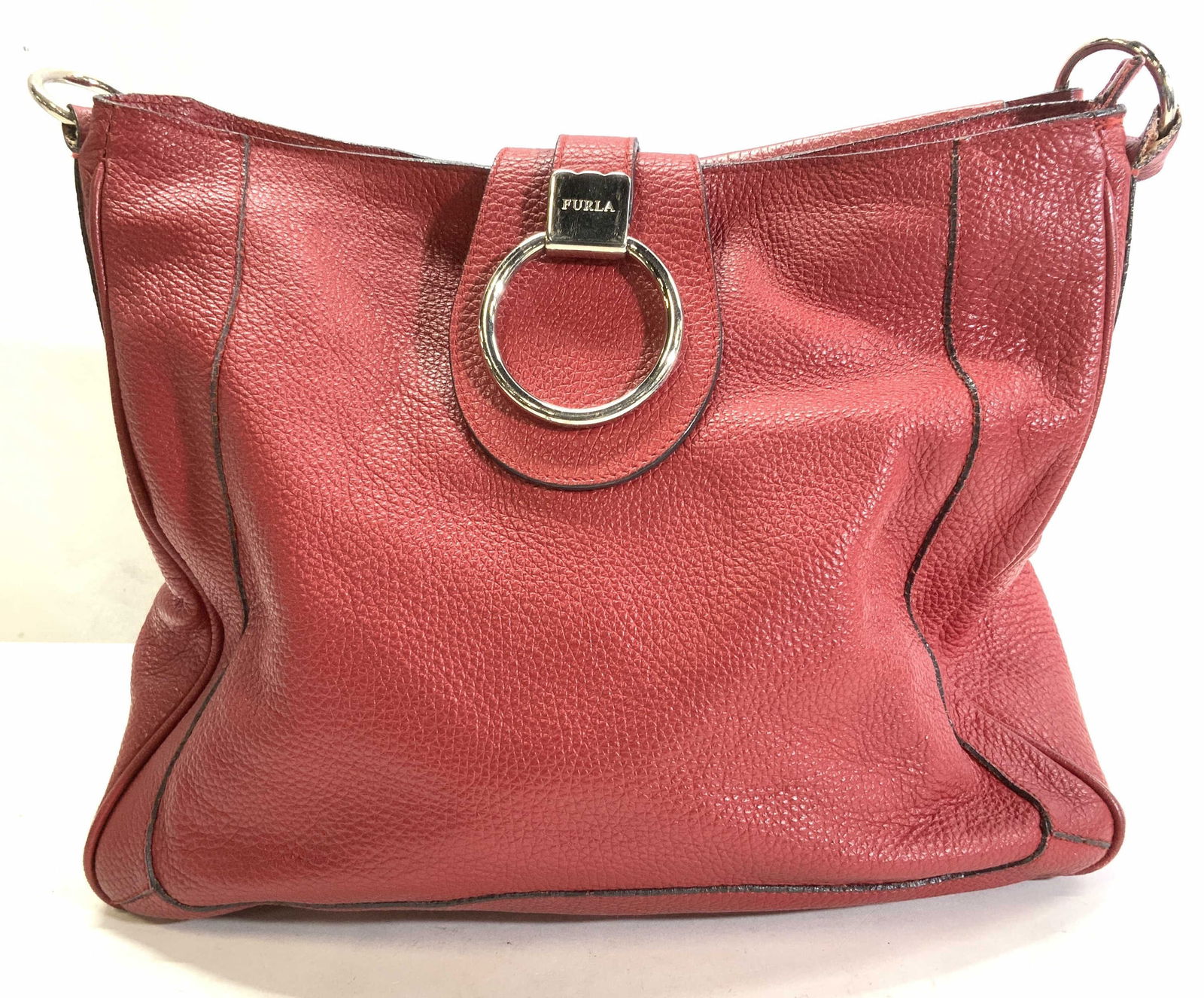 FURLA Red Pebbled Leather Satchel, Italy (1 of 12)