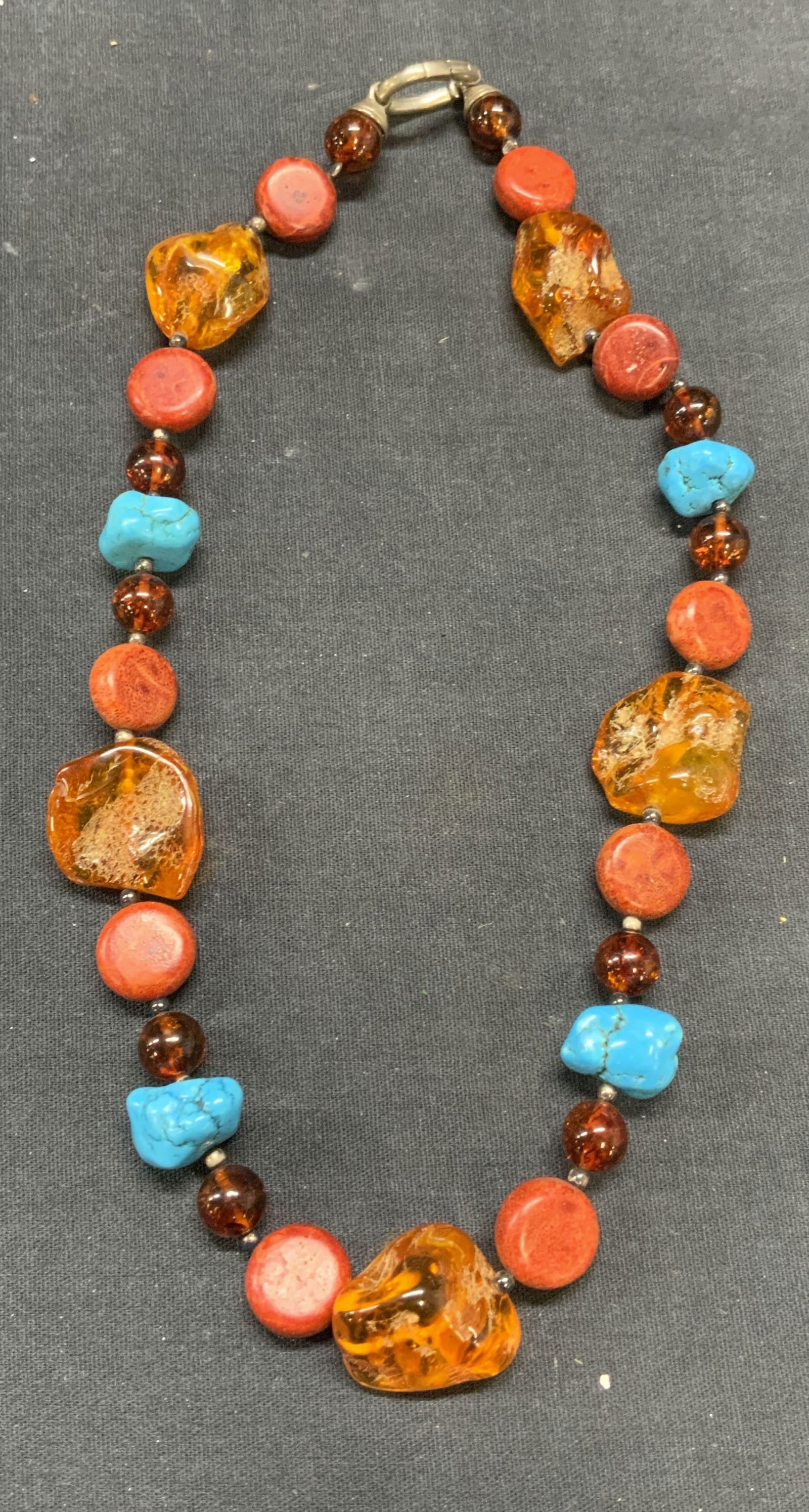 Coral, Turquoise & Amber Beaded Necklace (1 of 7)
