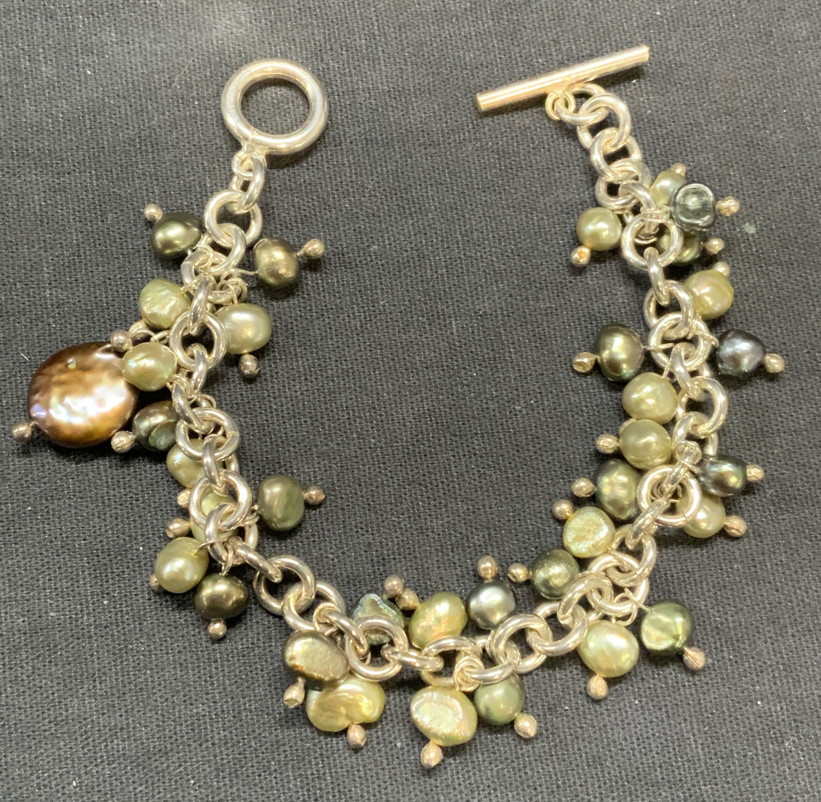 Sterling Silver Green Pearl Beaded Bracelet (1 of 6)