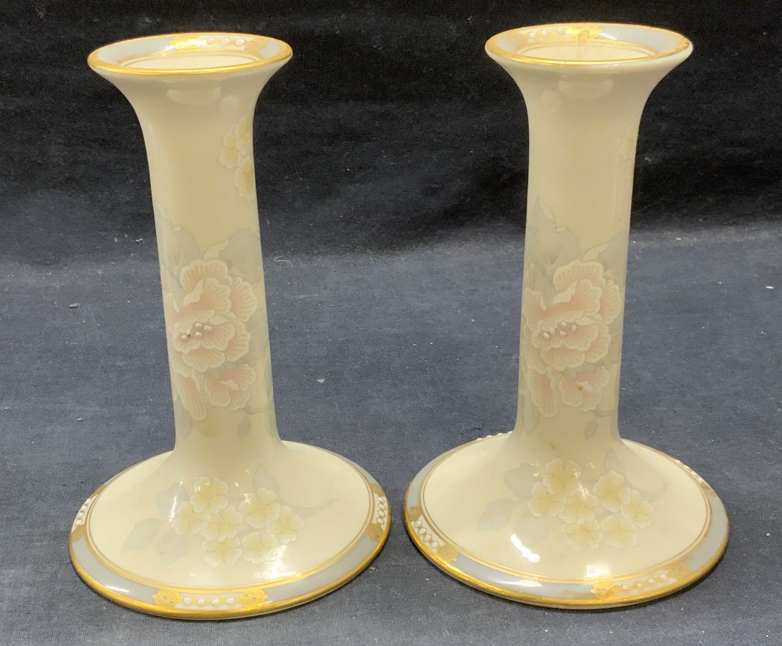 Pair Vtg Lenox McKinley Porcelain Candlesticks (1 of 7)