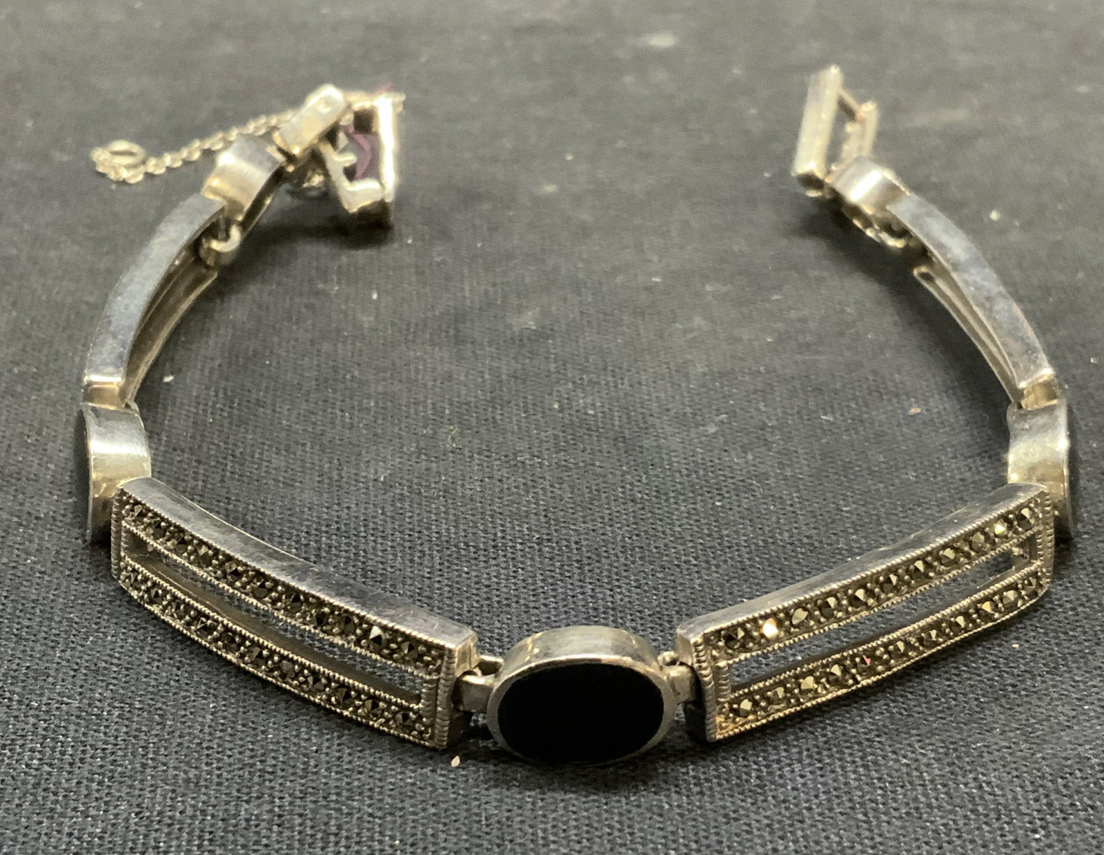 Sterling Silver Marcasite & Stone Bracelet (1 of 6)