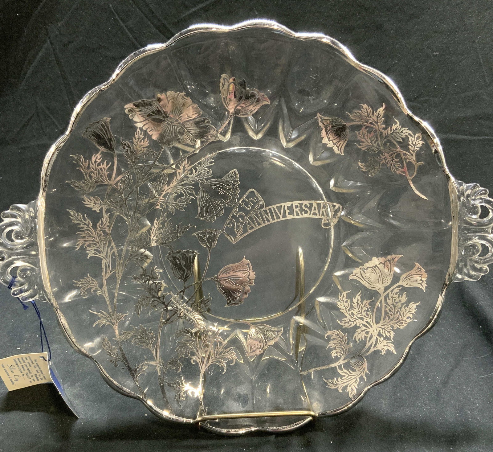 25th Wedding Anniv Sterling Over Crystal Platter (1 of 7)
