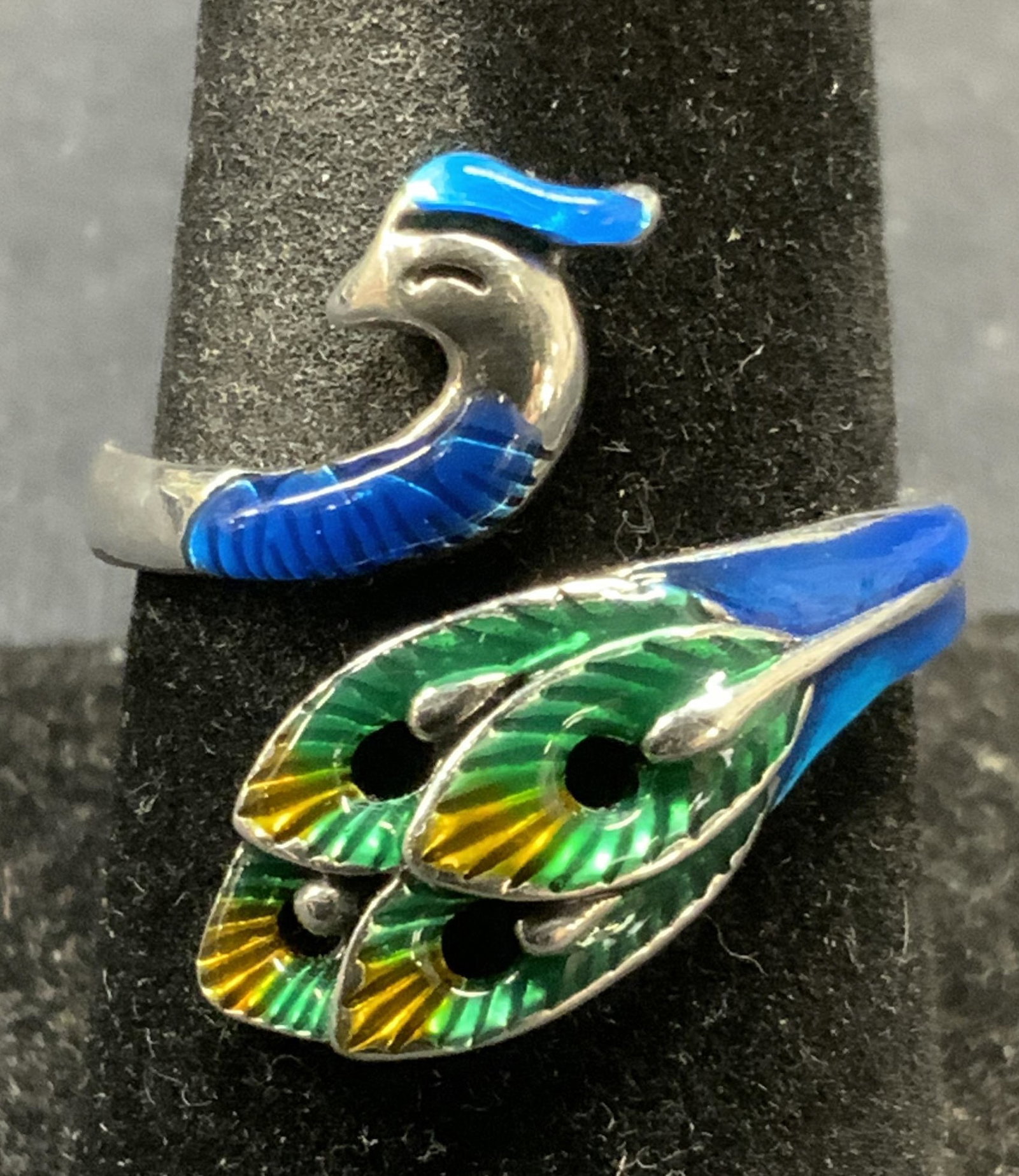 Silver Tone Enameled Peacock Ring (1 of 6)