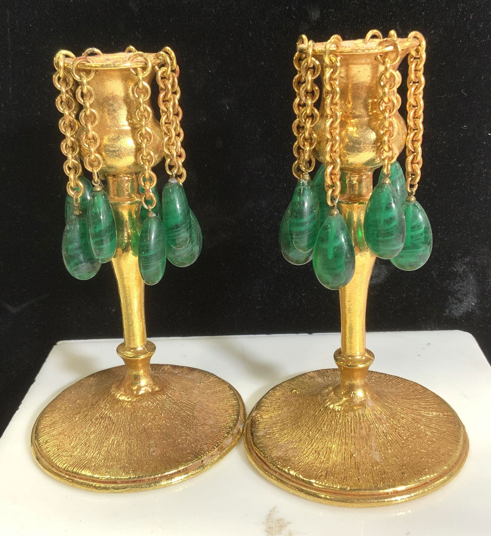 Pr Lazaro  Gilt Metal Candlesticks w Glass Beads (1 of 7)