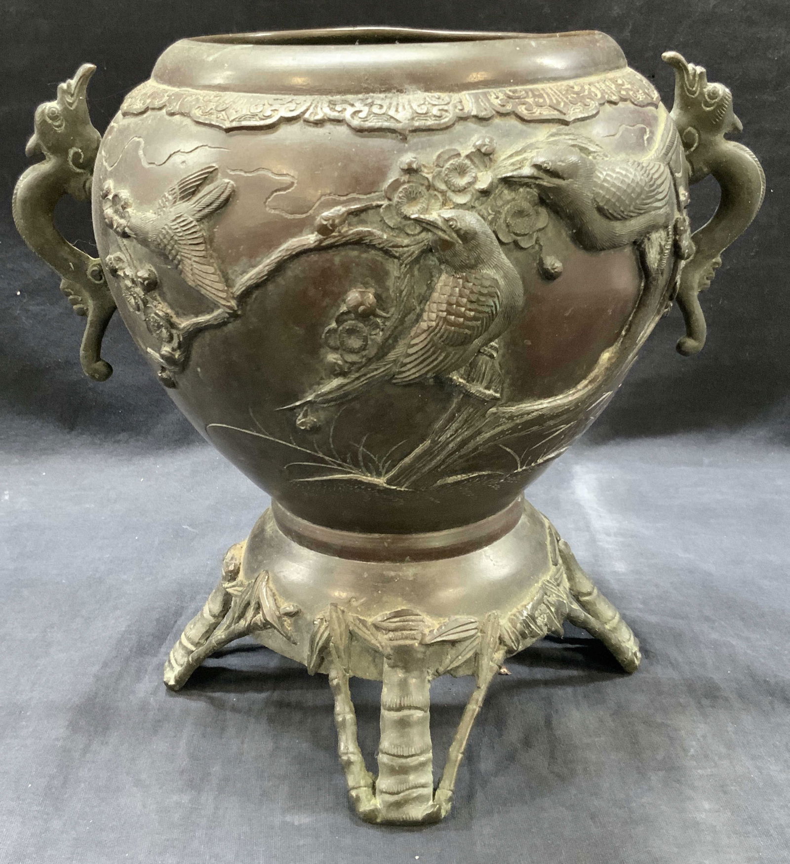 Vtg Stamped Bronze Asian Footed Bird Vessel (1 of 13)