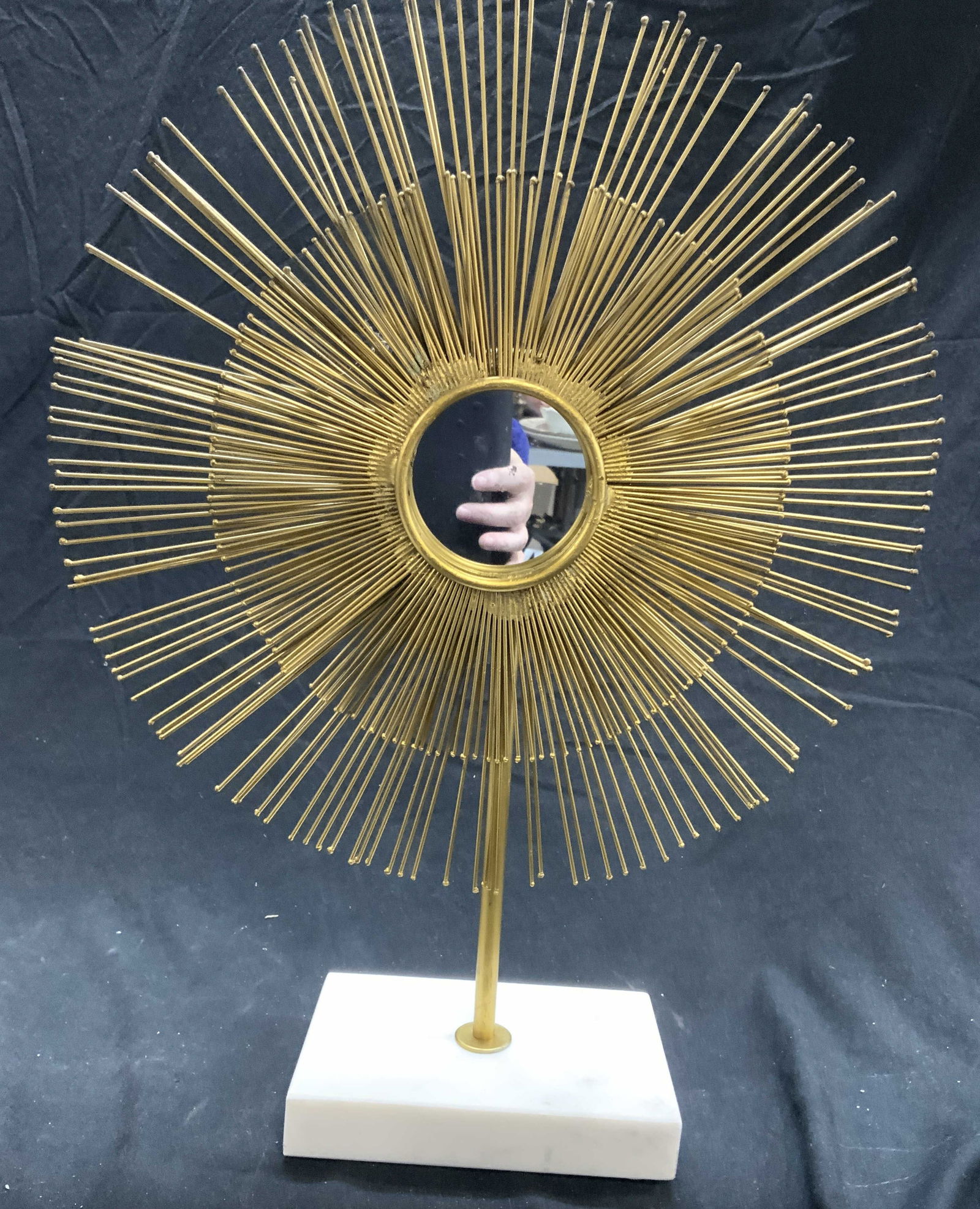 Gilt Wire Sunburst Mirror Sculpture on Quartz Base (1 of 7)