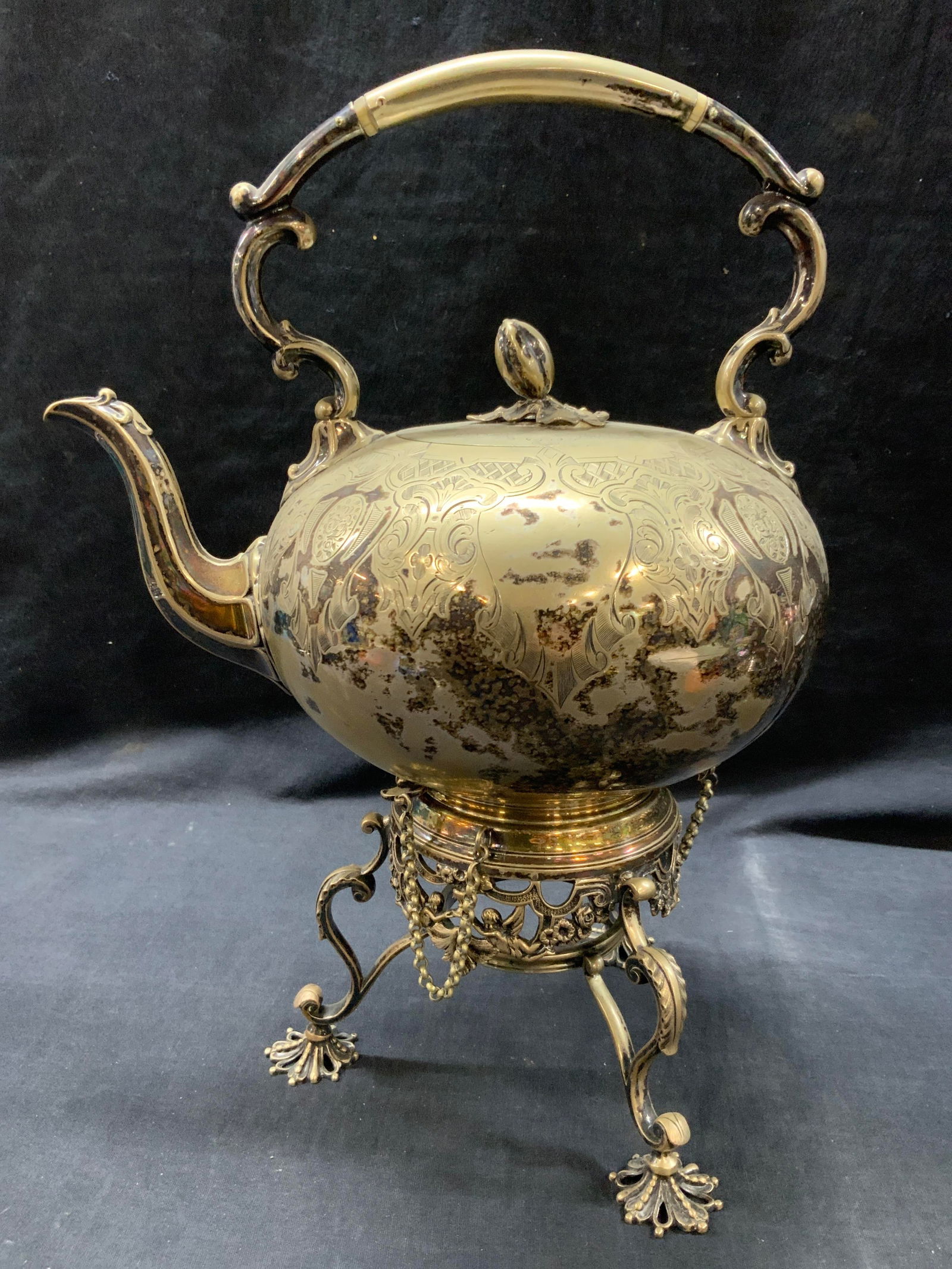 Vtg Silver Plate Etched Victorian Style Tea Kettle (1 of 11)