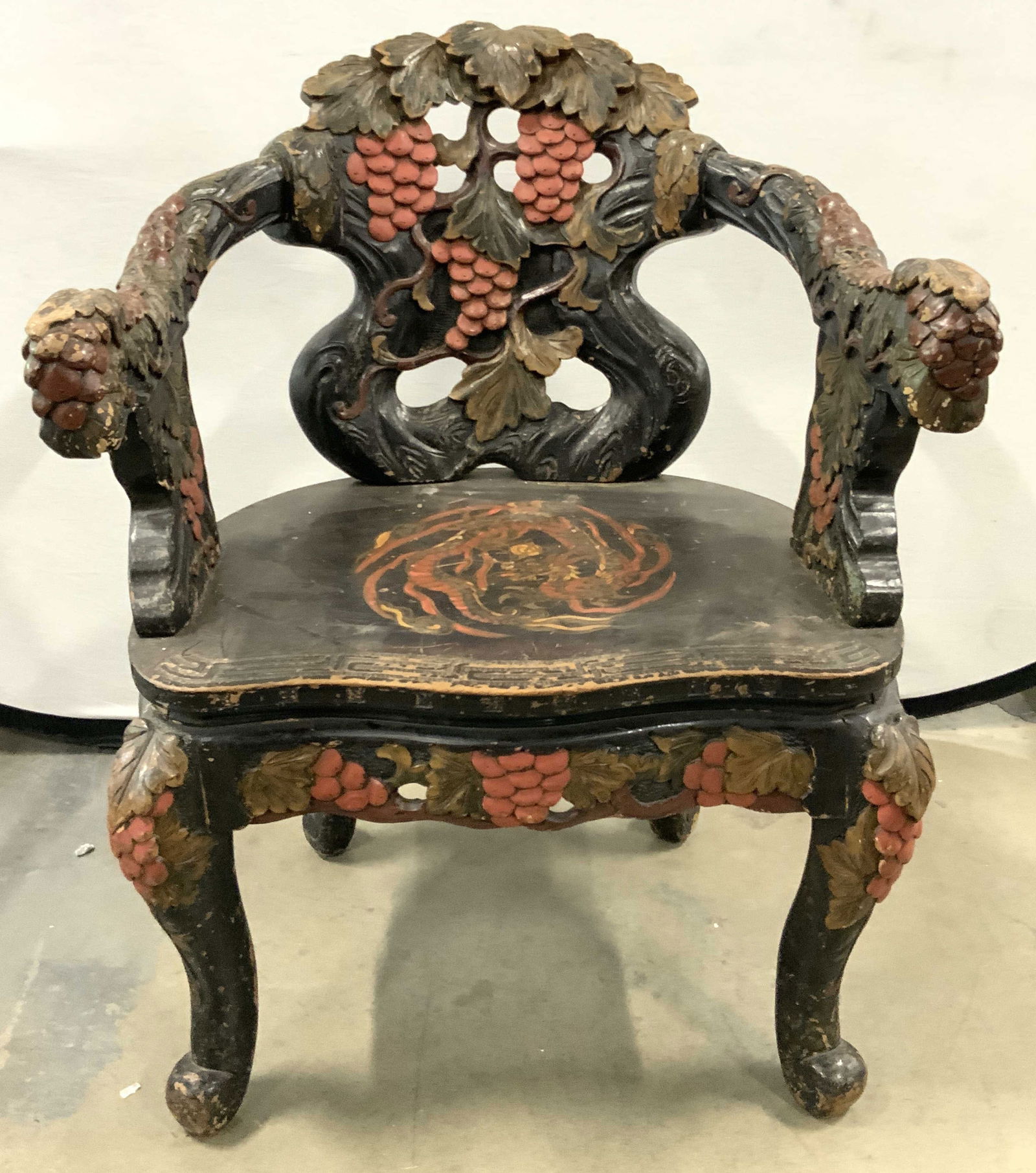 Antq Carved Asian Dragon Wooden Arm Chair (1 of 12)