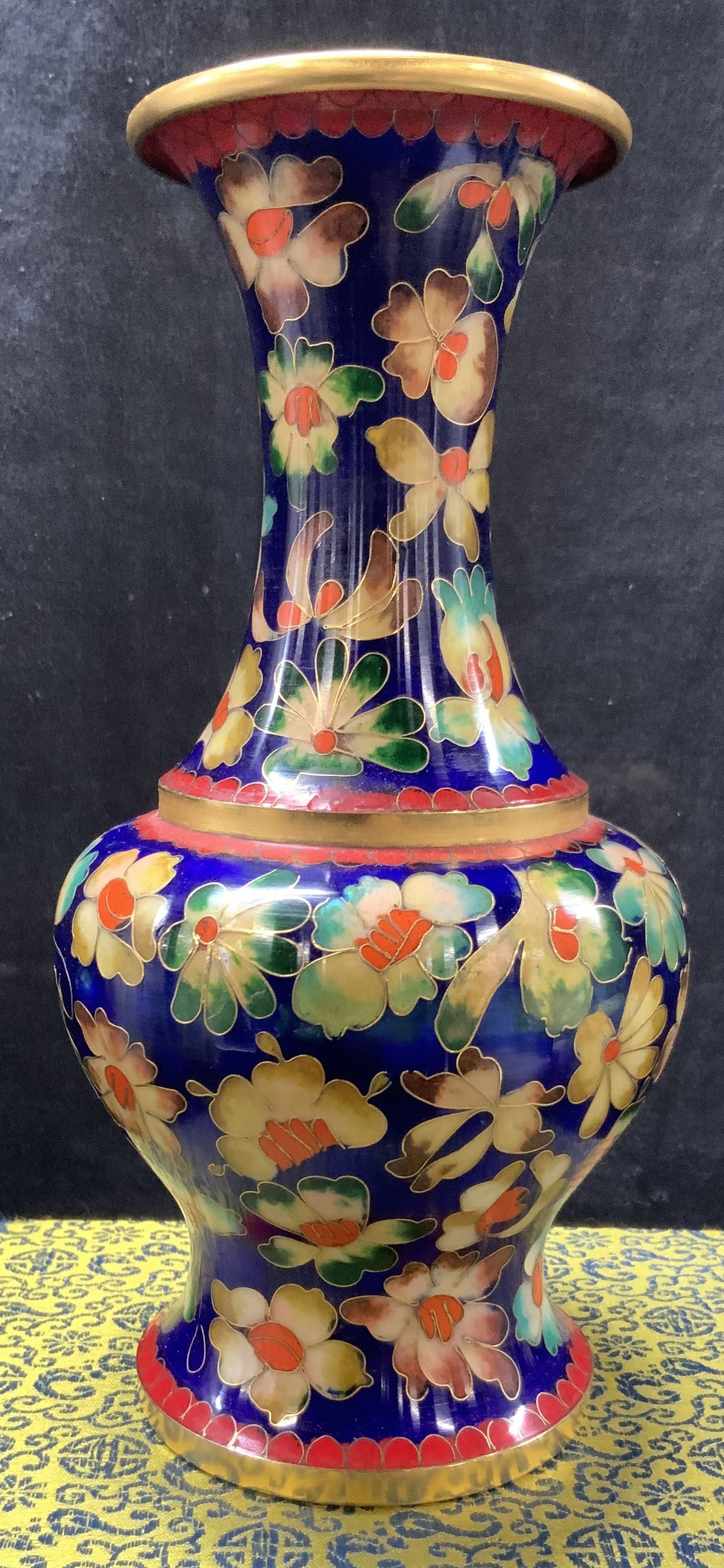 Asian Cloisonne Enamel Vase W Textile Box (1 of 10)