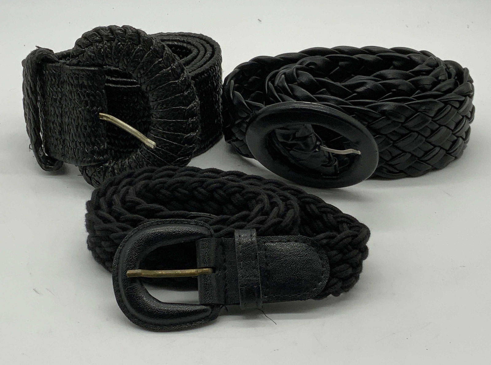 Lot 3 Black Braided Woven Fabric Belts (1 of 7)
