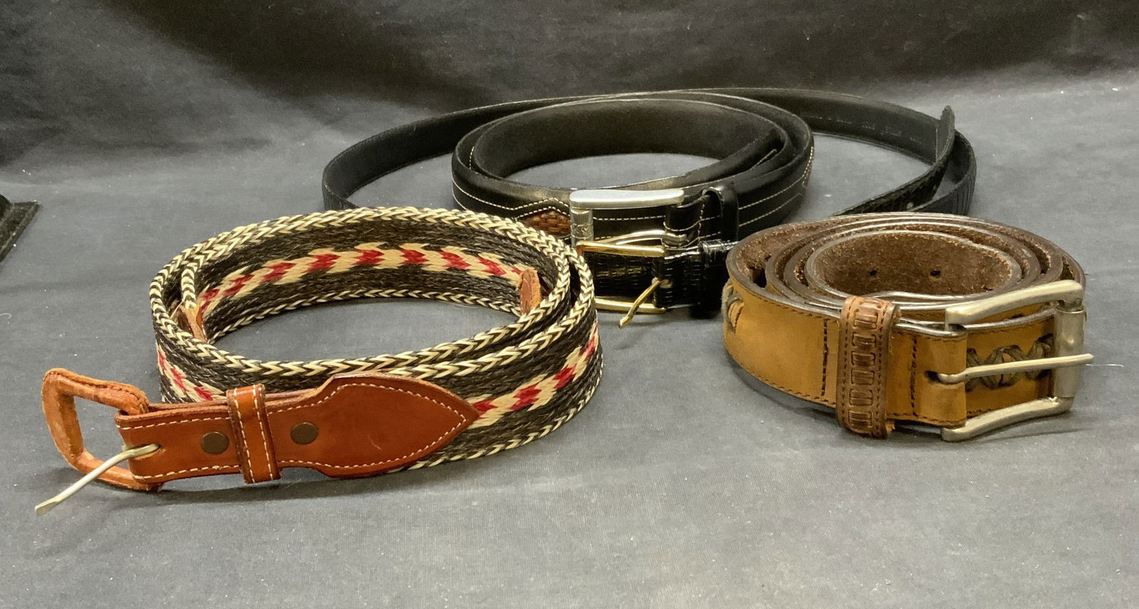 Lot 4 Austin Grey Black Lizard Leather Belt + (1 of 9)