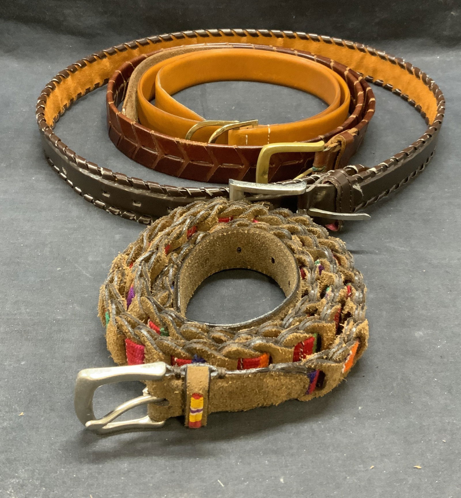 Lot 4 Brown Leather Woven Belts (1 of 6)