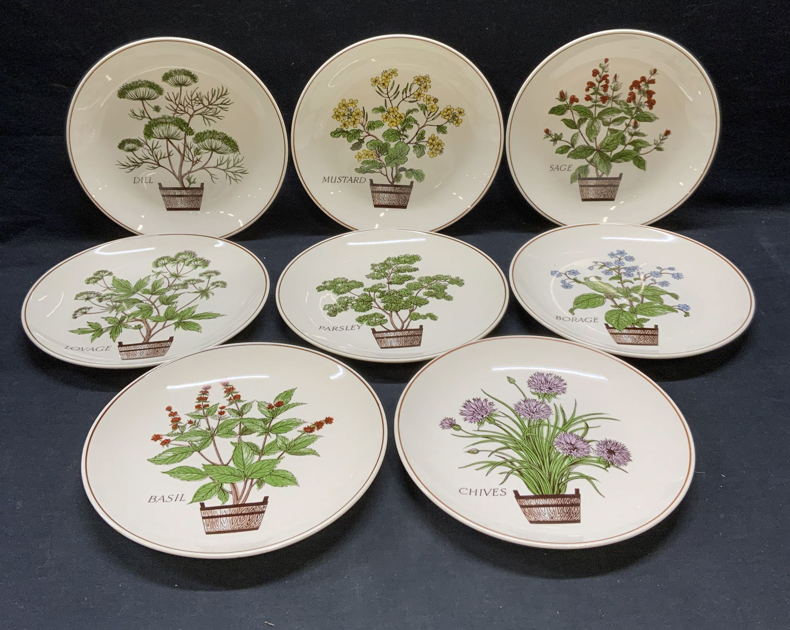 Set 8 Ceramic Herb Motif Plates (1 of 6)