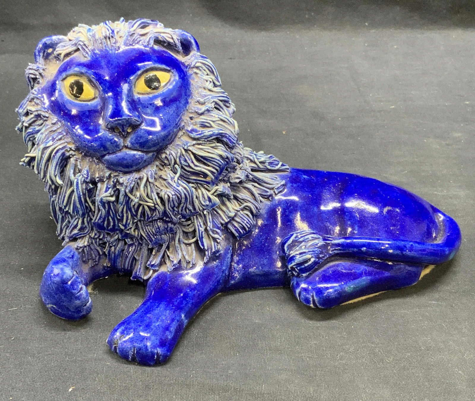 Handmade Blue Ceramic Lion Figural (1 of 7)