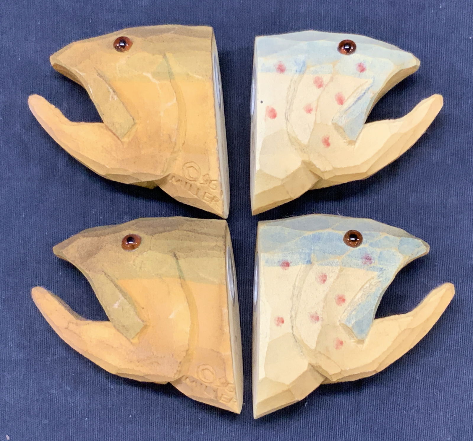 Set 4 Miller Hand Carved Wooden Fish Head Hooks (1 of 6)