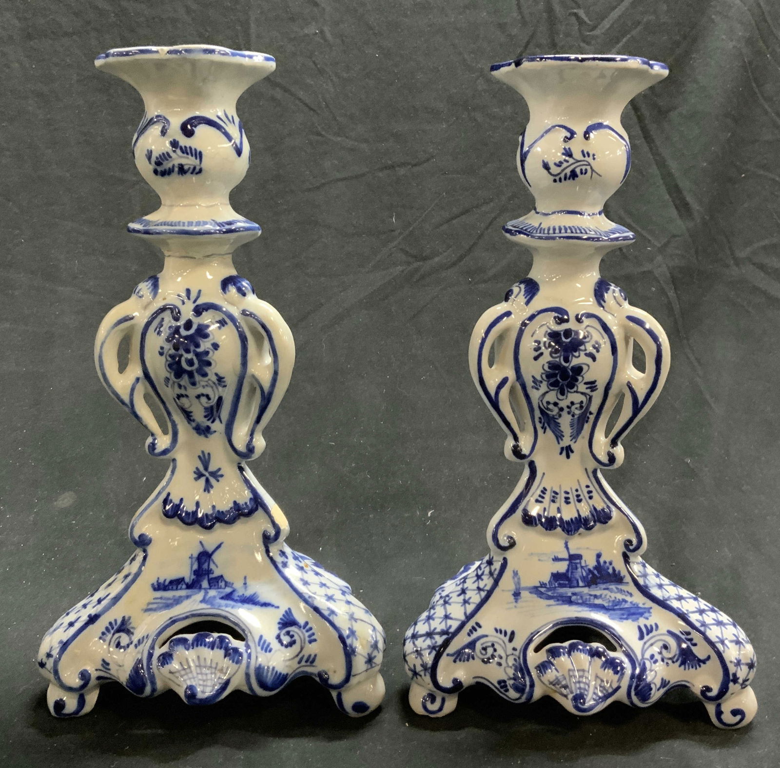 DELFT Vntg Pair Porcelain Candlesticks (1 of 8)