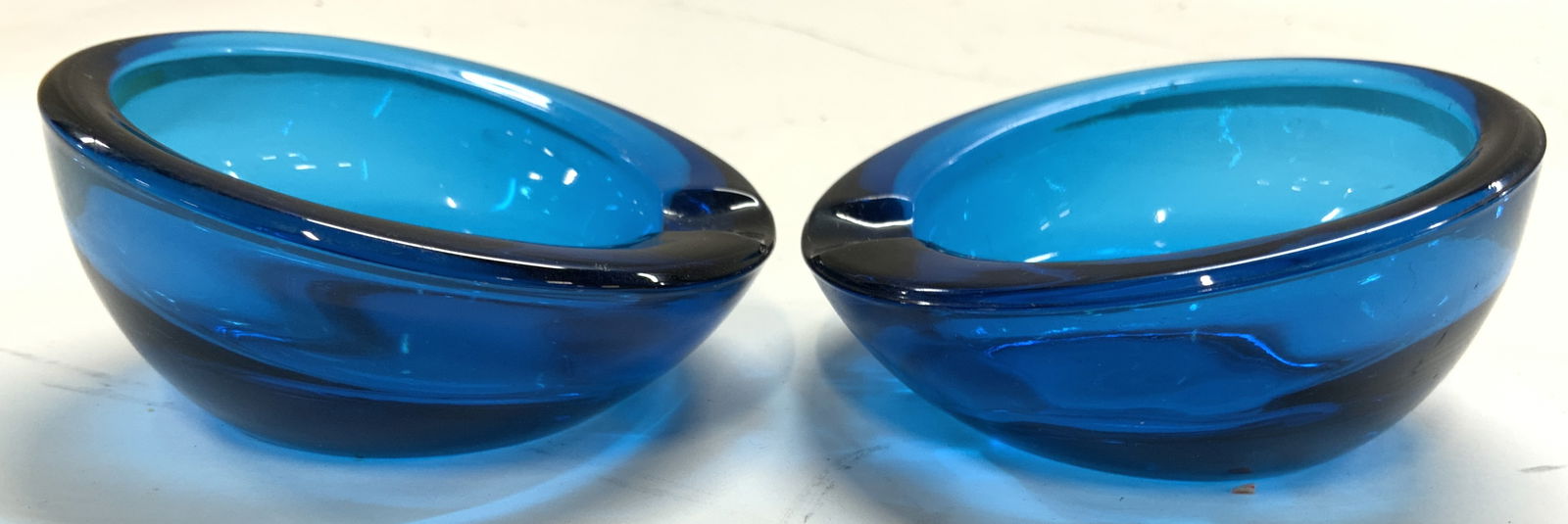 Pair Art Glass Trinket Dishes Dark Aqua (1 of 6)