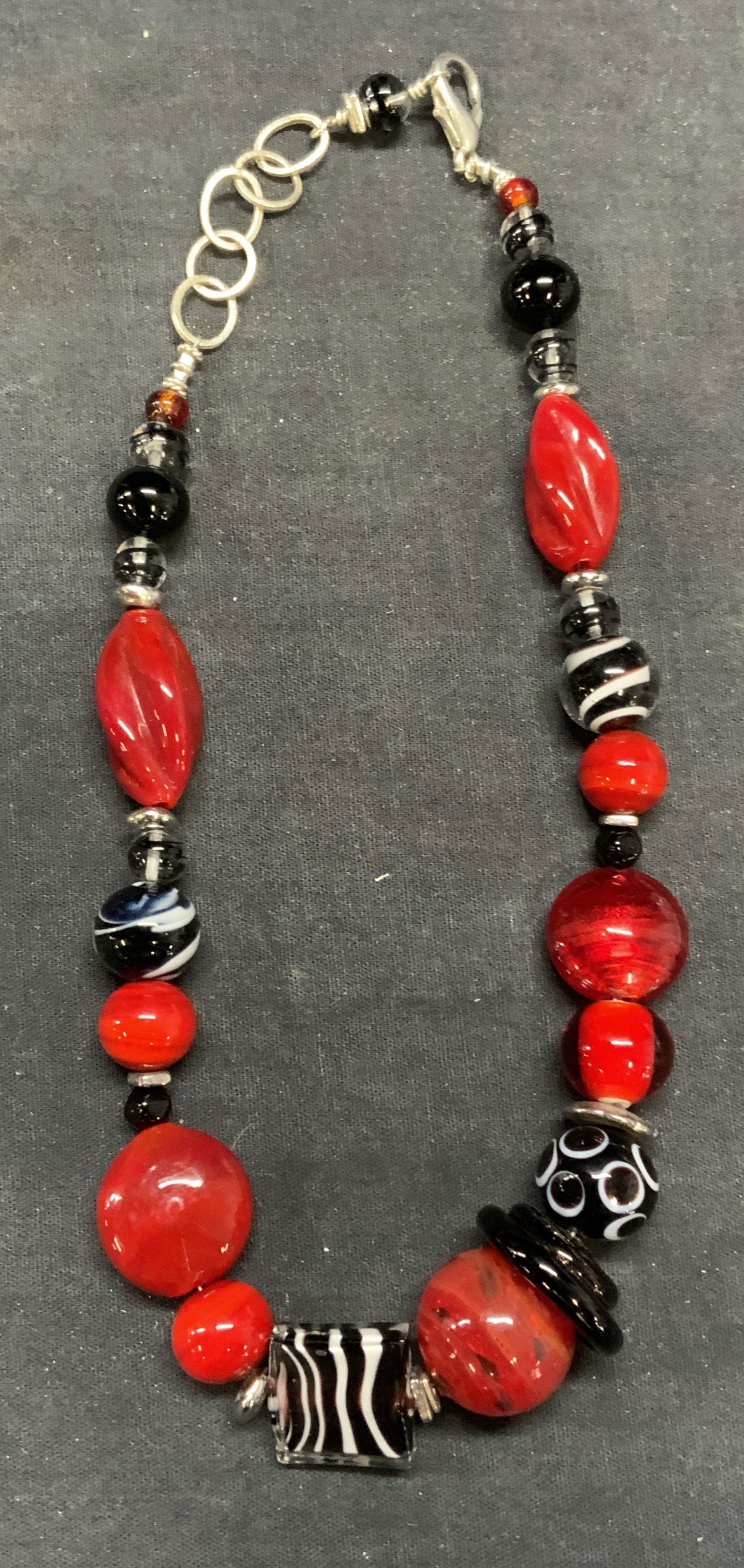 Handmade Red & Black Art Glass Necklace (1 of 6)