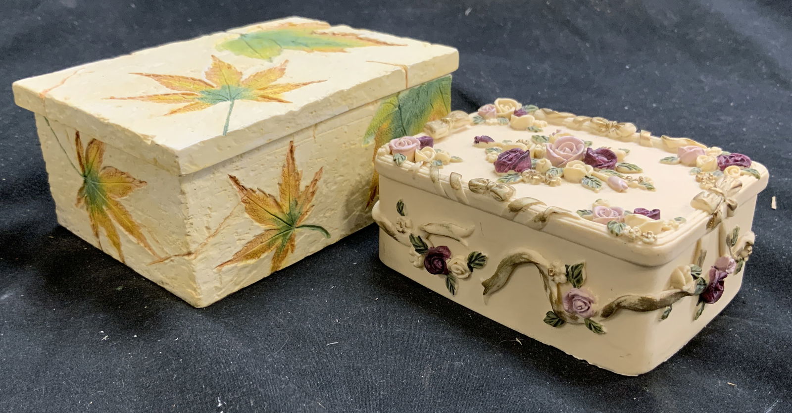 Lot 2 Assorted Resinous Trinket Boxes W Lids (1 of 6)