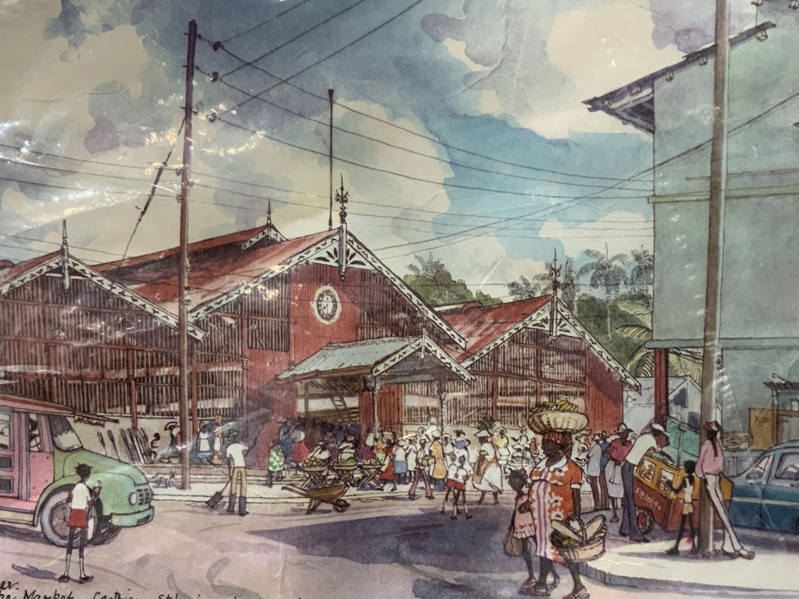 Jill Walker West Indies Cityscape Folk Art litho (1 of 8)