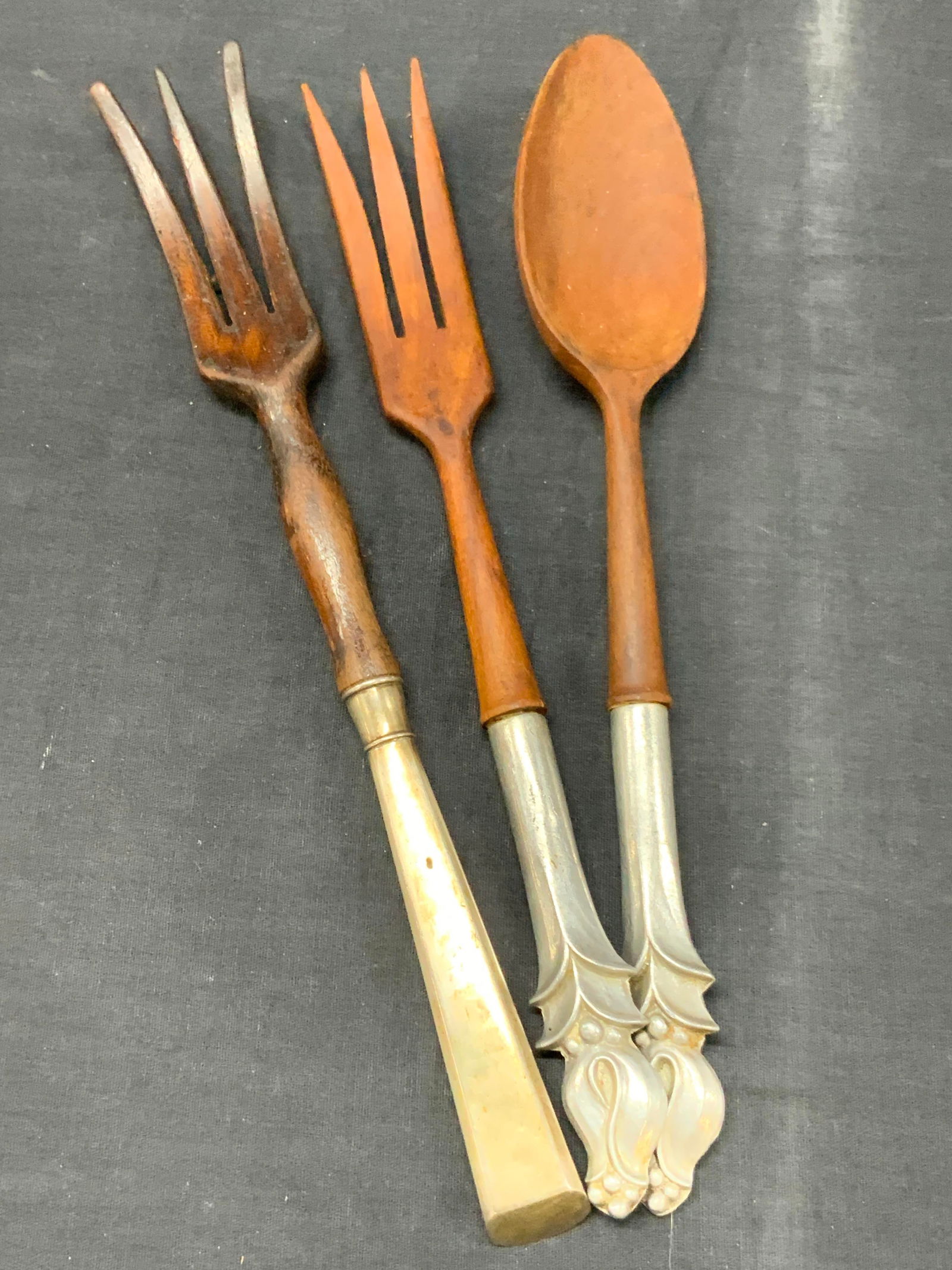 3 Sterling Silver & Pewter Handled Wooden Utensils (1 of 8)