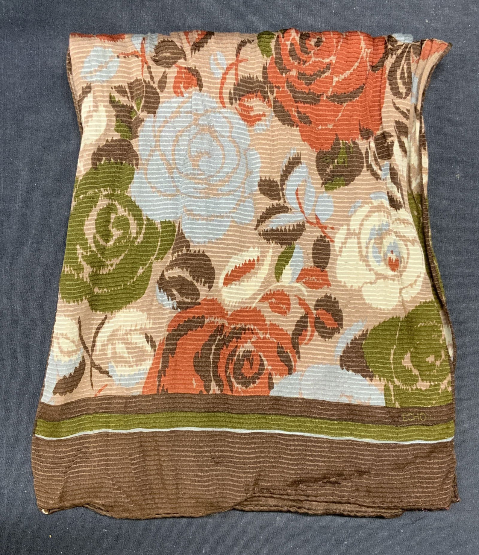 Echo Brown & Red Silk Floral Scarf (1 of 6)