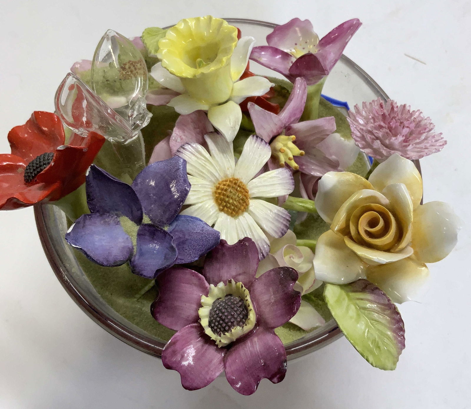 Porcelain Flower Posey in Glass Bowl, 10+ (1 of 9)