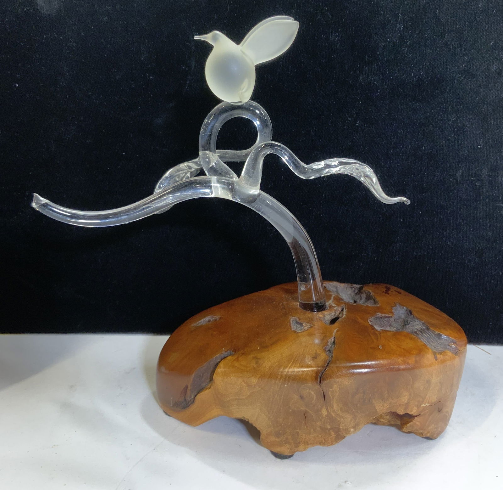 Signed Burl Wood , Blown Glass Bird Sculpture (1 of 8)