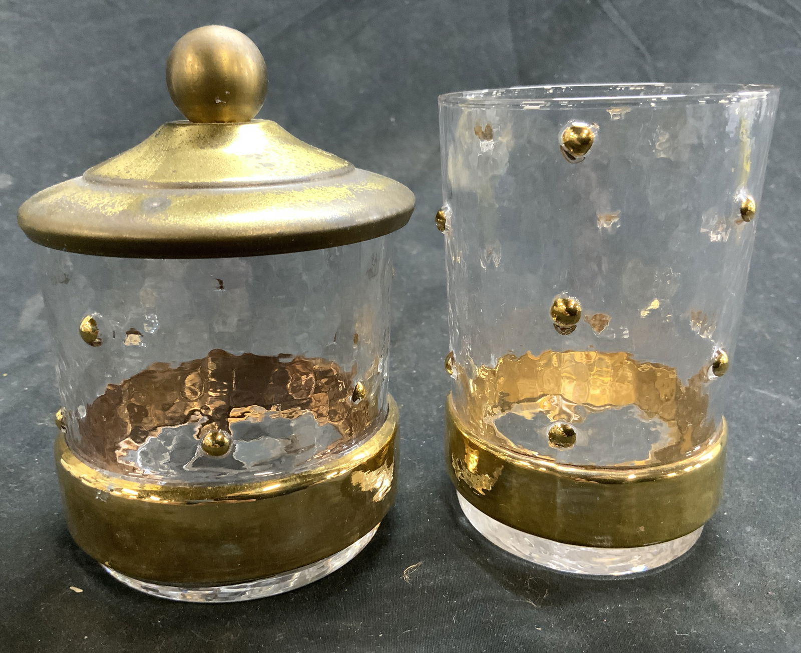 Signed Lot 2 Gilt Glass Vessels Cup & Lidded Jar (1 of 6)
