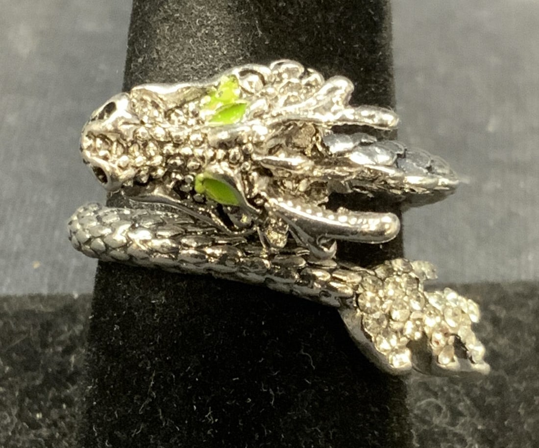 Silver Tone Crystal Dragon Ring (1 of 6)