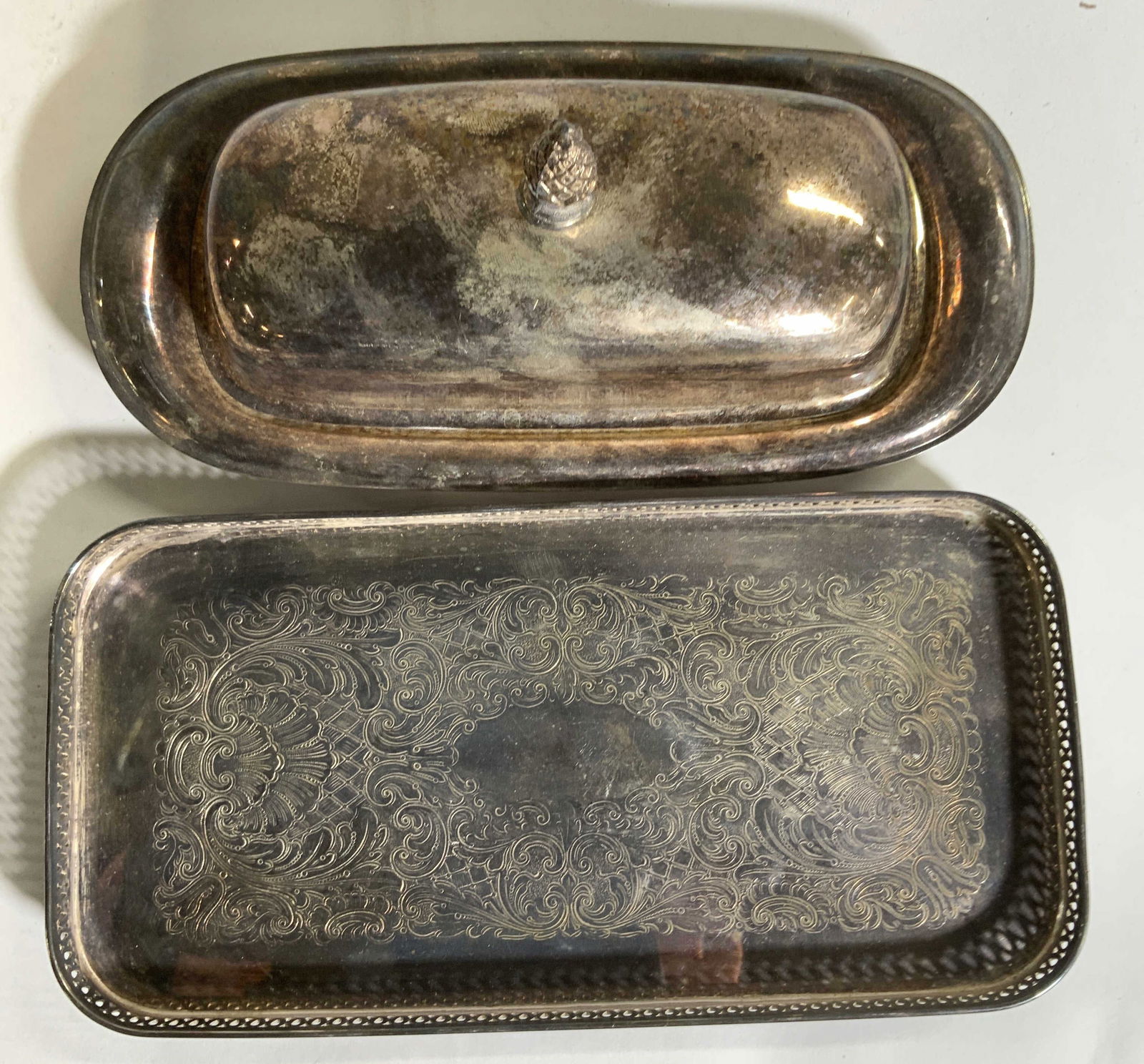 4 Silver Plate Butter Dish & Tray, Sheffield Co US (1 of 6)