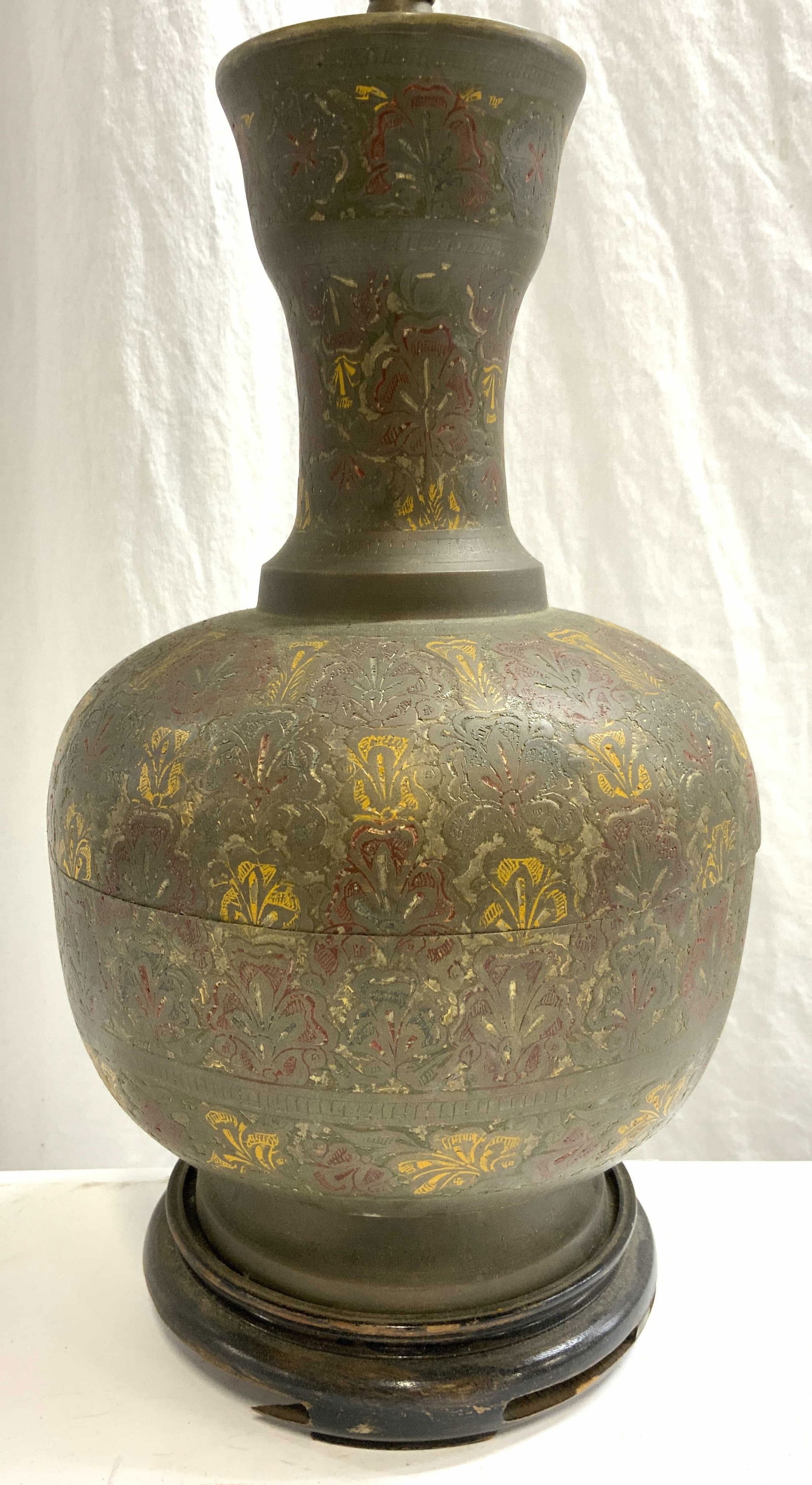 Vintage Asian Painted Brass Table Lamp (1 of 6)