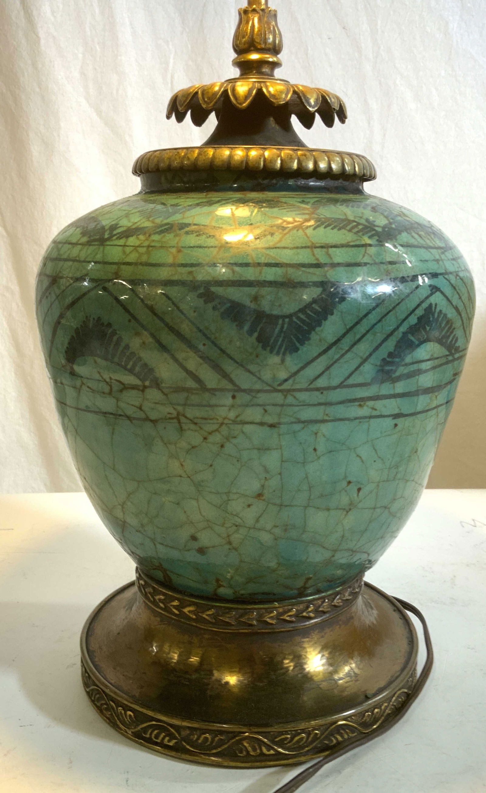 Ceramic & Gilt Brass Pull Chain Lamp, Ram Finial (1 of 8)